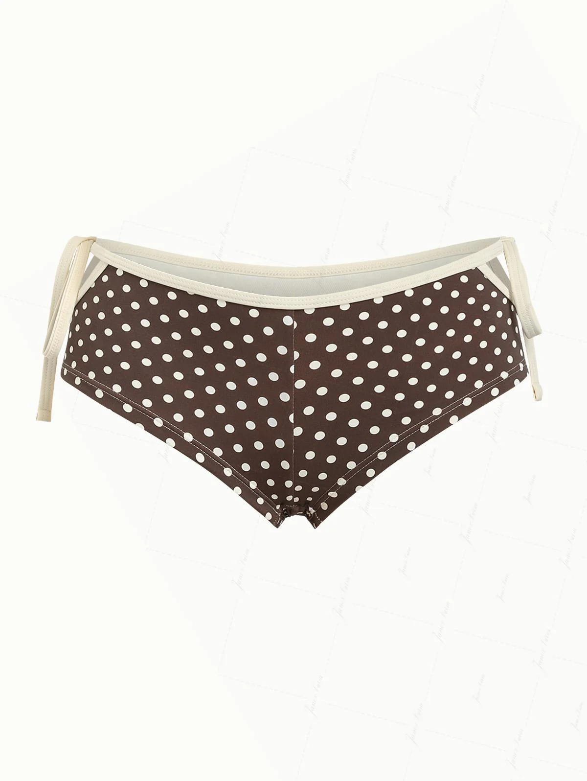 Dunkelbraunes Bikinihöschen mit Polka Dots, Cutout und Bindebändern an der Seite, freche Badeshorts