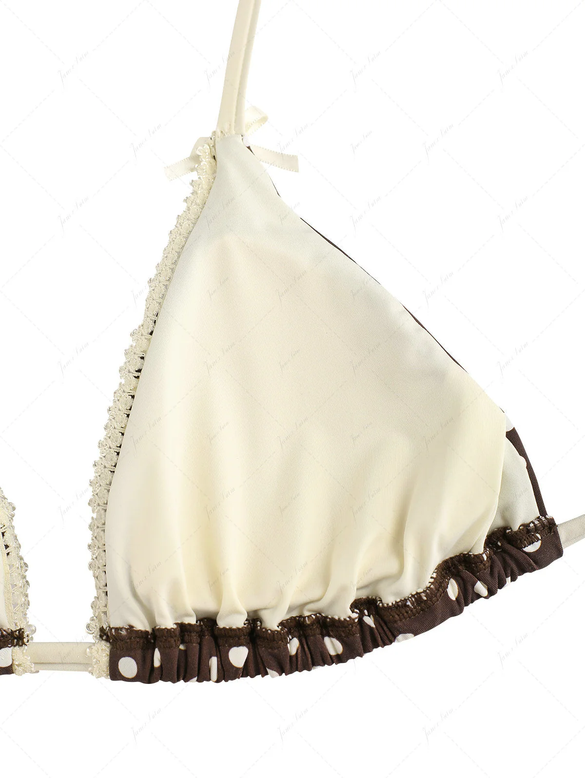 Bikini-Set mit tiefbraunem, gepunktetem Triangel-Top aus Spitze mit Schleife und frechem brasilianischem Höschen - Image 5