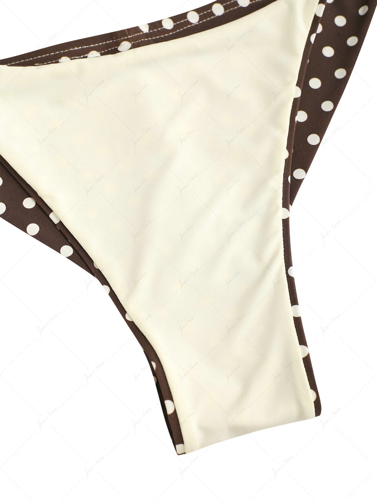 Bikinihose mit frechem, brasilianischem String-Schnitt und Polka-Dot-Print in tiefem Kaffeebraun - Image 4