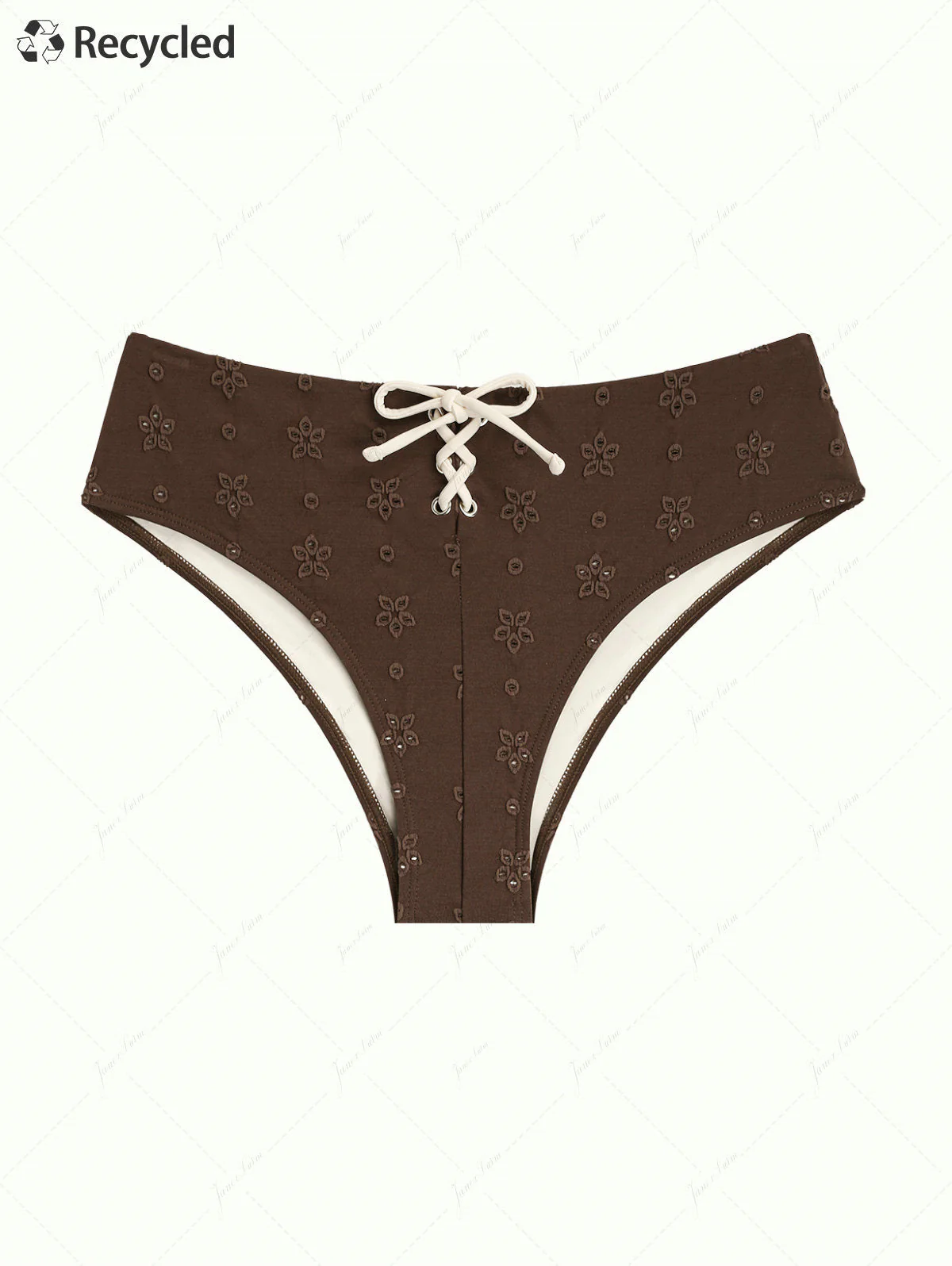 Bikinihose aus recyceltem Stoff in Dunkelbraun mit Ösen-Jacquard-Muster und Schnürung