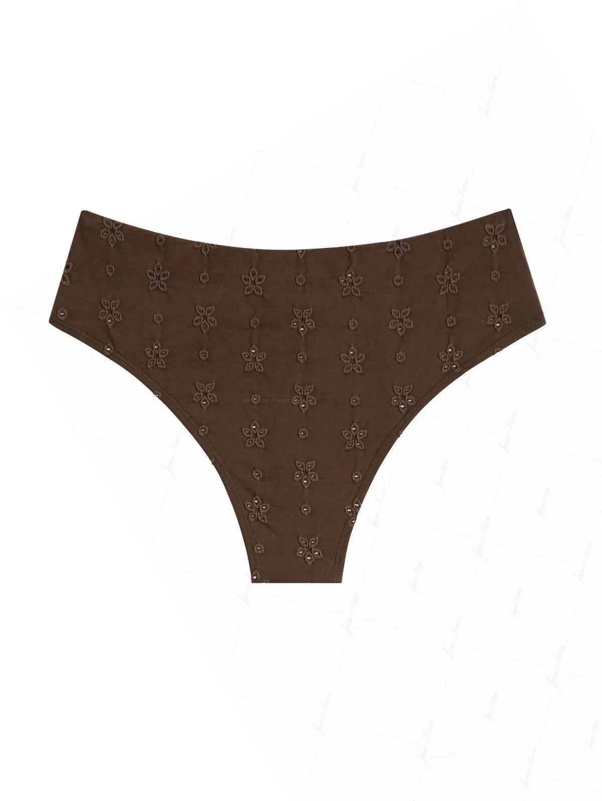 Bikinihose aus recyceltem Stoff in Dunkelbraun mit Ösen-Jacquard-Muster und Schnürung - Image 3