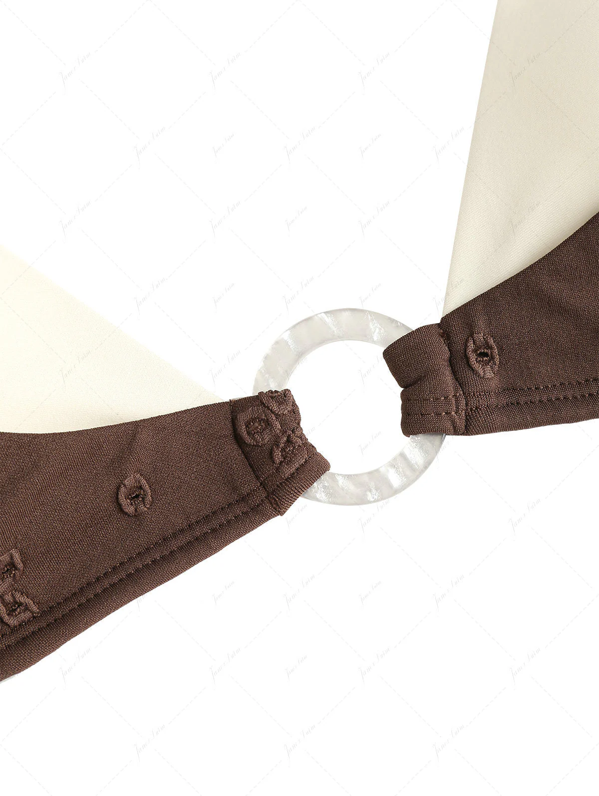 Deep Coffee Recycled Fabric Eyelet Jacquard O Ring Double Layer Bikini Set - Image 6