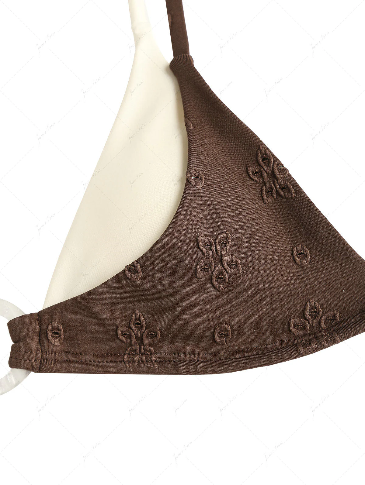 Deep Coffee Recycled Fabric Eyelet Jacquard O Ring Double Layer Bikini Set - Image 7