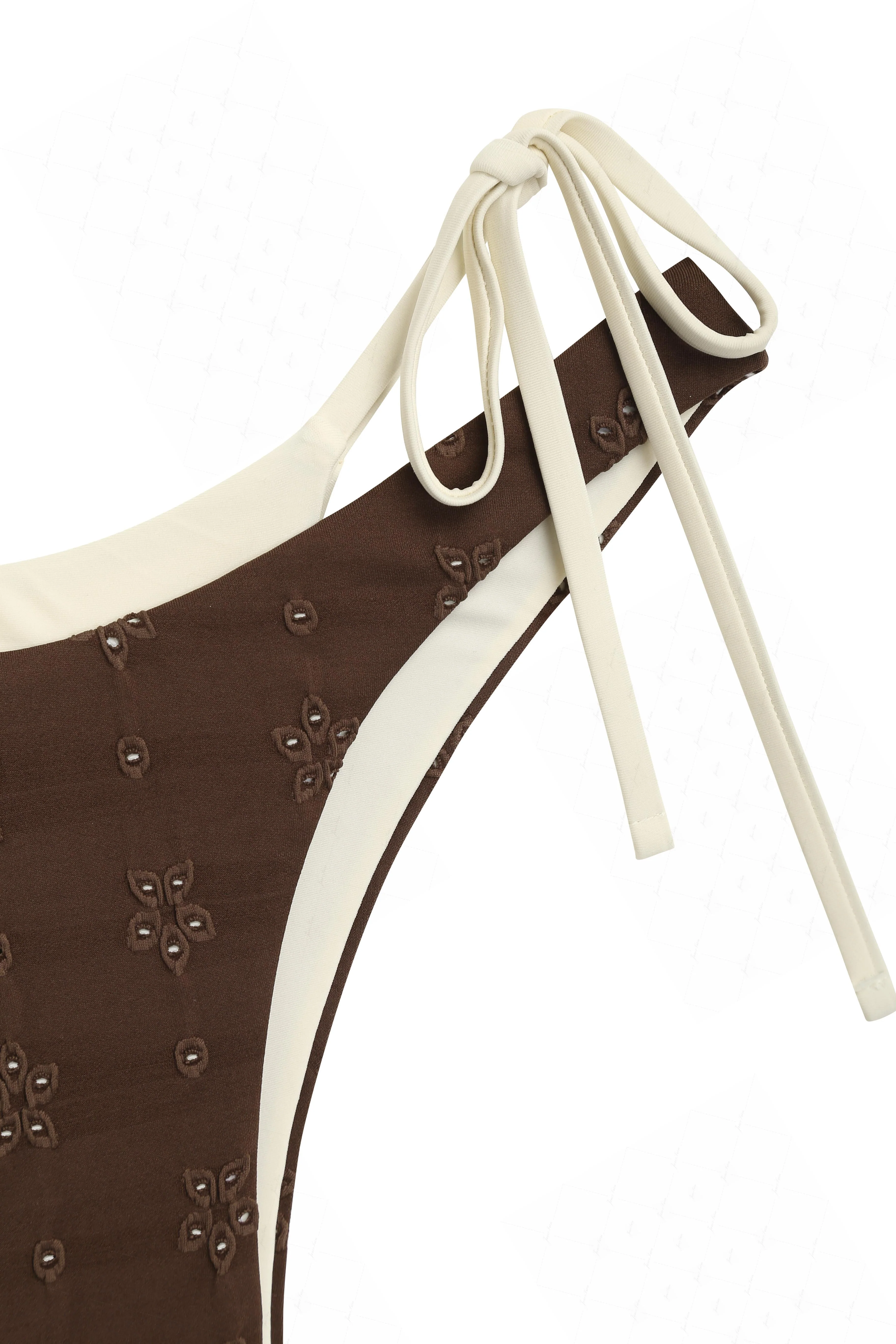 Deep Coffee Recycled Fabric Eyelet Jacquard O Ring Double Layer Bikini Set - Image 9