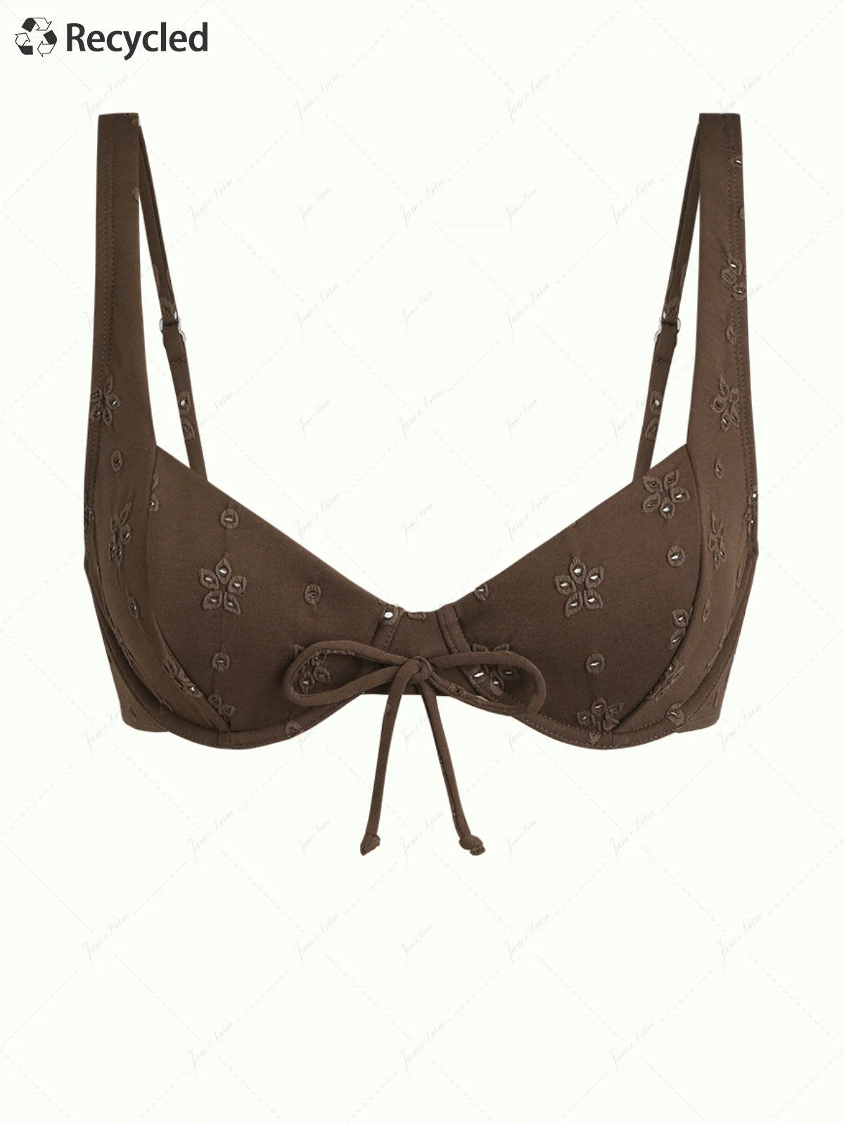 Bikini-Oberteil aus recyceltem Stoff in Dunkelbraun mit Ösen-Jacquard-Muster und Bügeln - Image 2