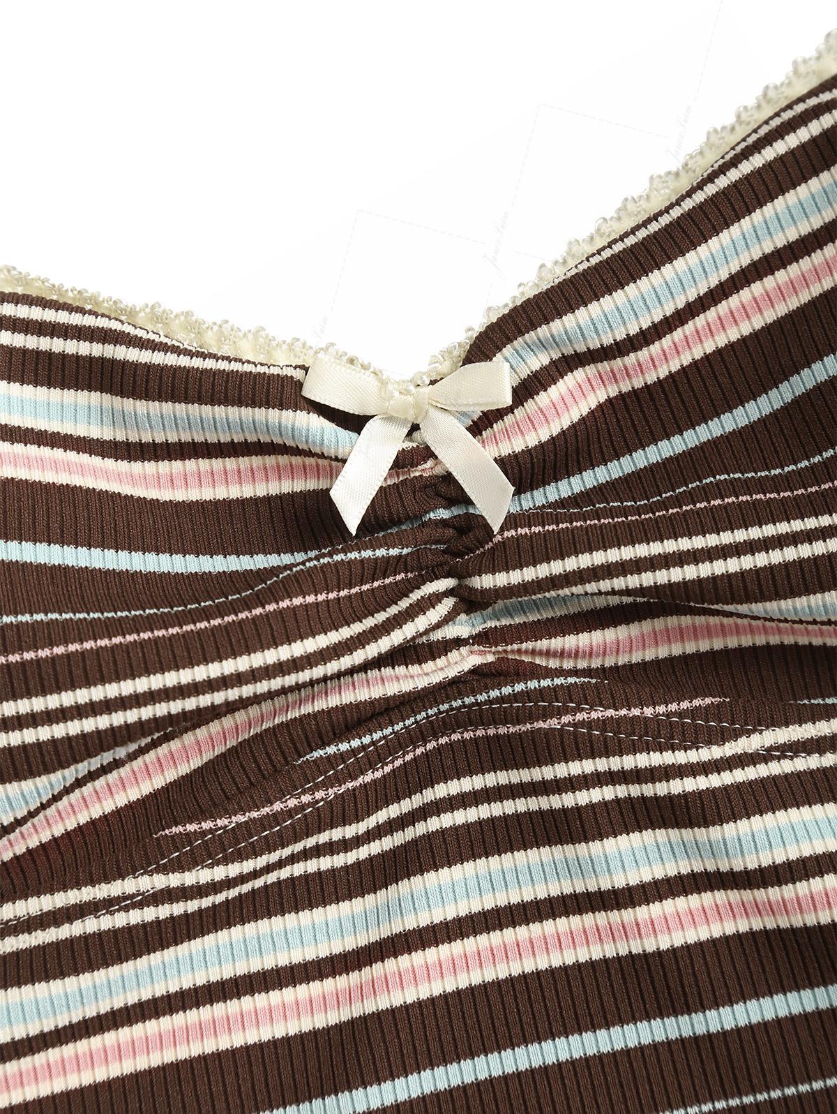 Tankini-Set aus tiefbraunem, geripptem, gestreiftem Tankini mit Cut-outs, seitlichen Bindebändern und frechem Schnitt. - Image 3