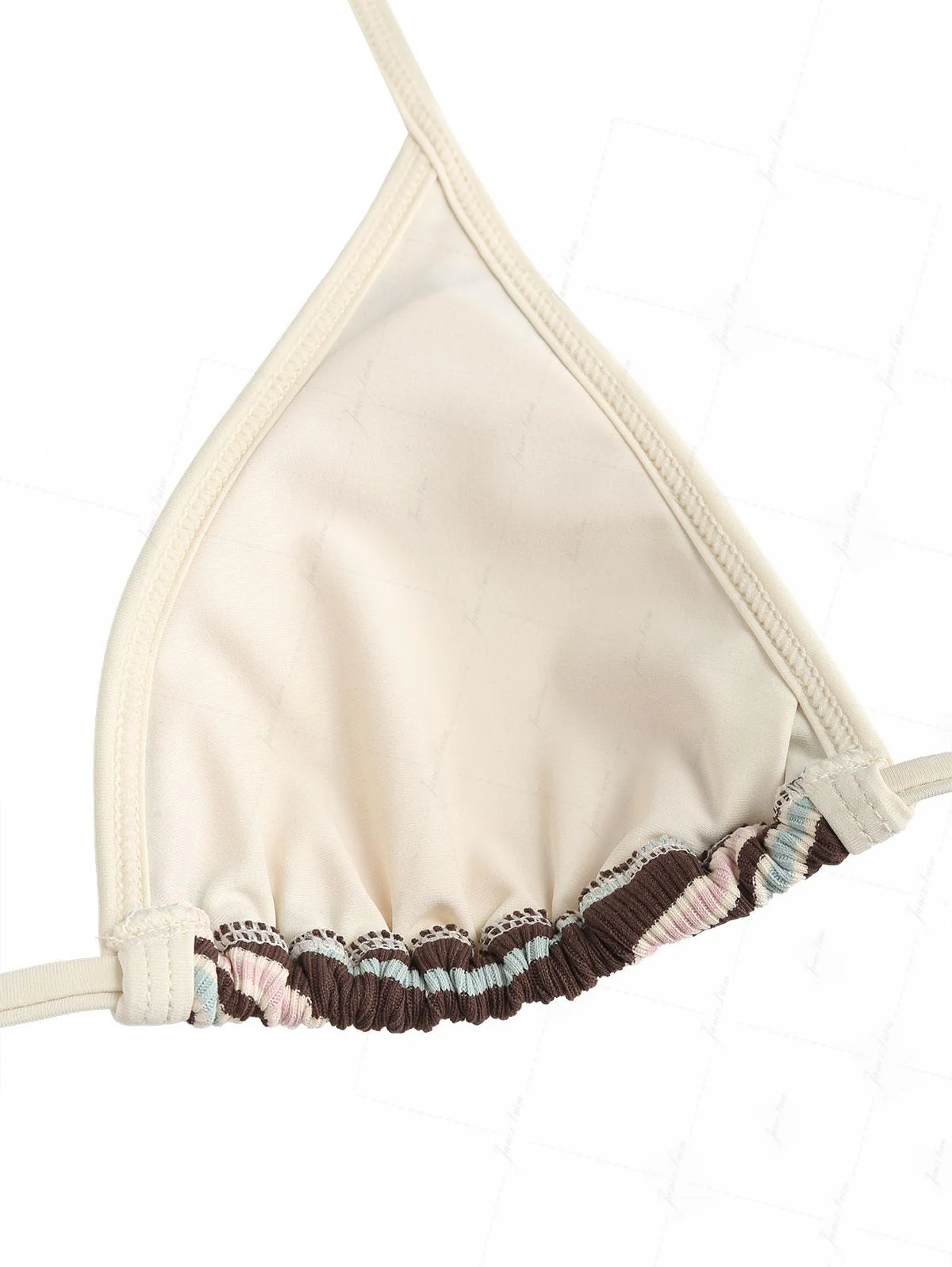 Deep Coffee Ribbed Striped Contrast Binding Triangle Top & Cheeky Boyshorts Bikini Set - Image 7