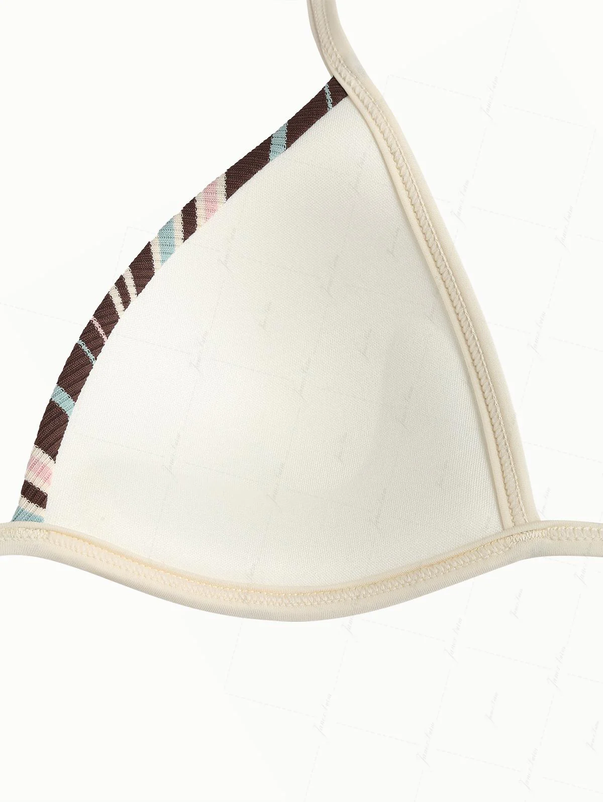 Deep Coffee Ribbed Striped Triangle Push Up Top & Cheeky Boyshorts Bikini Set - Image 10