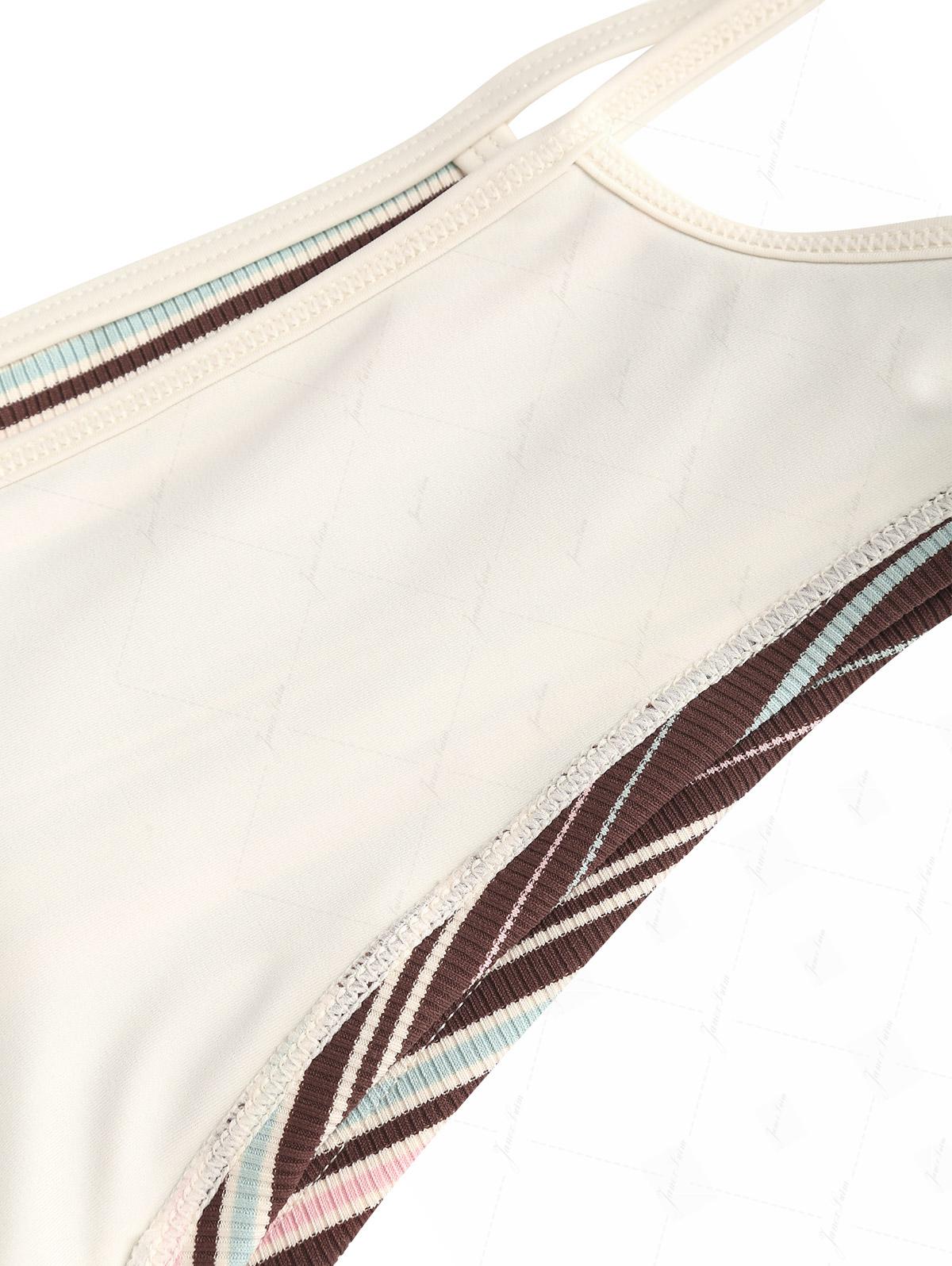 Deep Coffee Ribbed Striped Triangle Push Up Top & Cheeky Boyshorts Bikini Set - Image 13