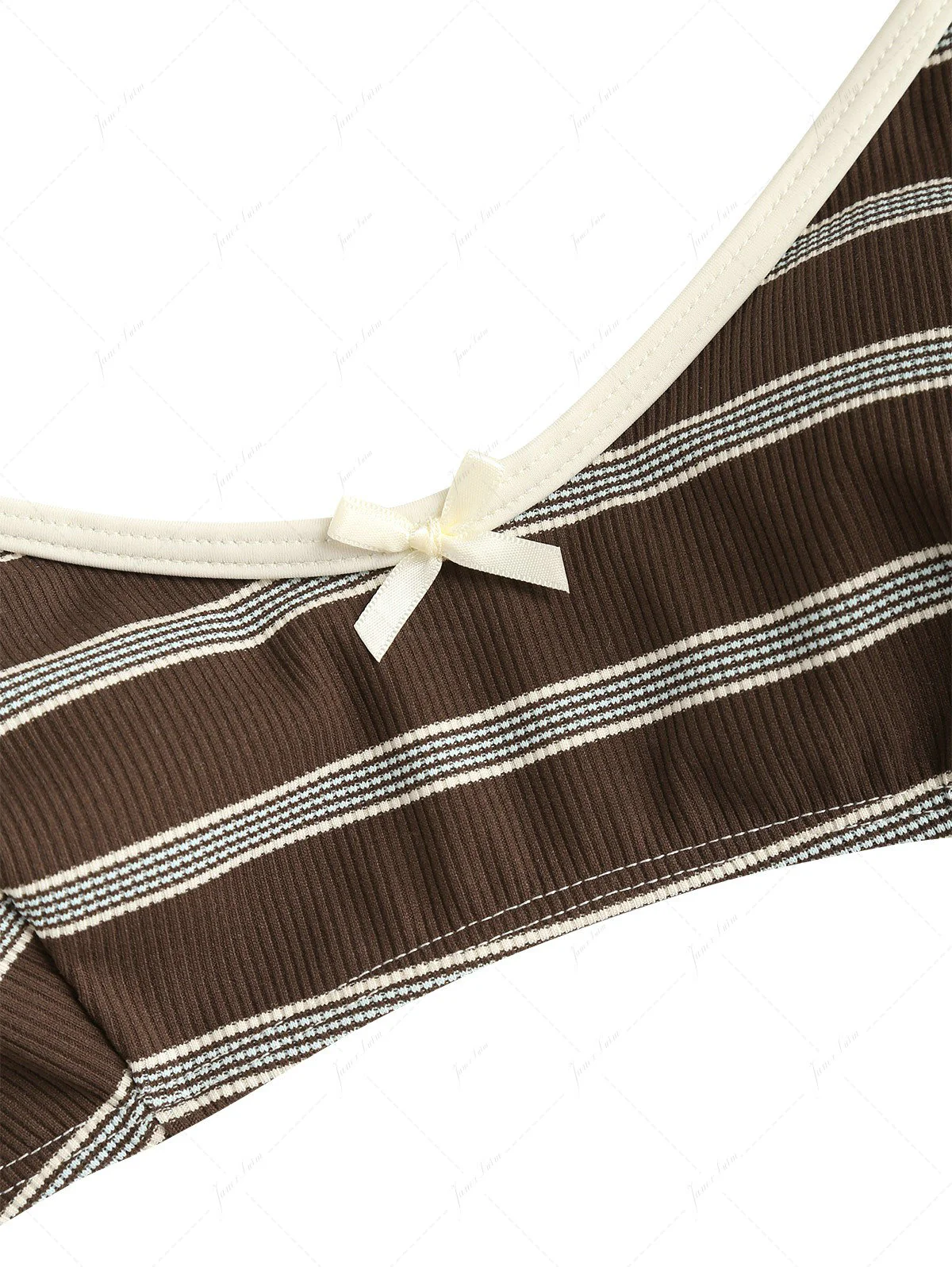 Deep Coffee Striped Bowknot Tank Style Cheeky Boyshorts Bikini Set - Image 3
