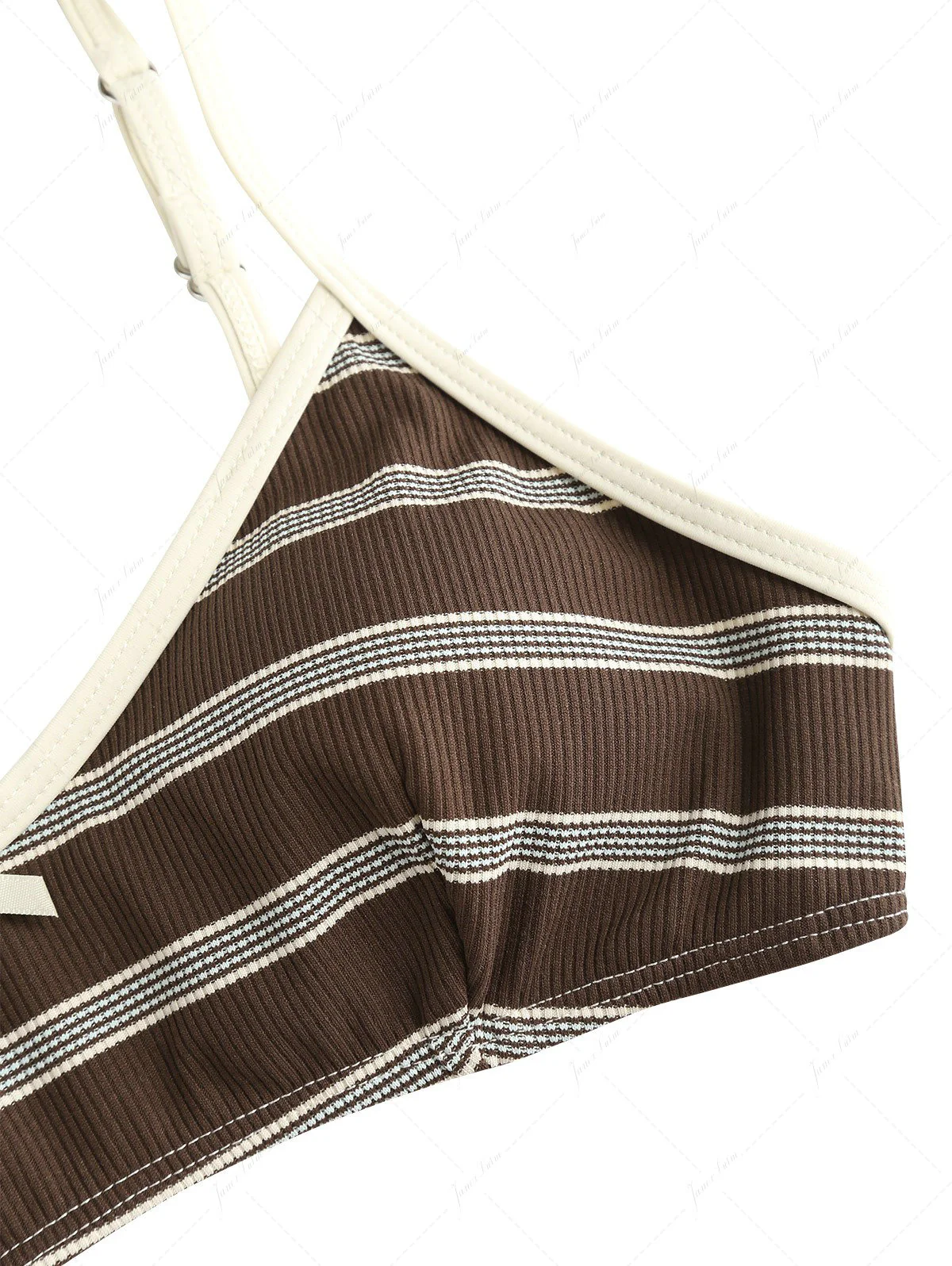 Deep Coffee Striped Bowknot Tank Style Cheeky Boyshorts Bikini Set - Image 4