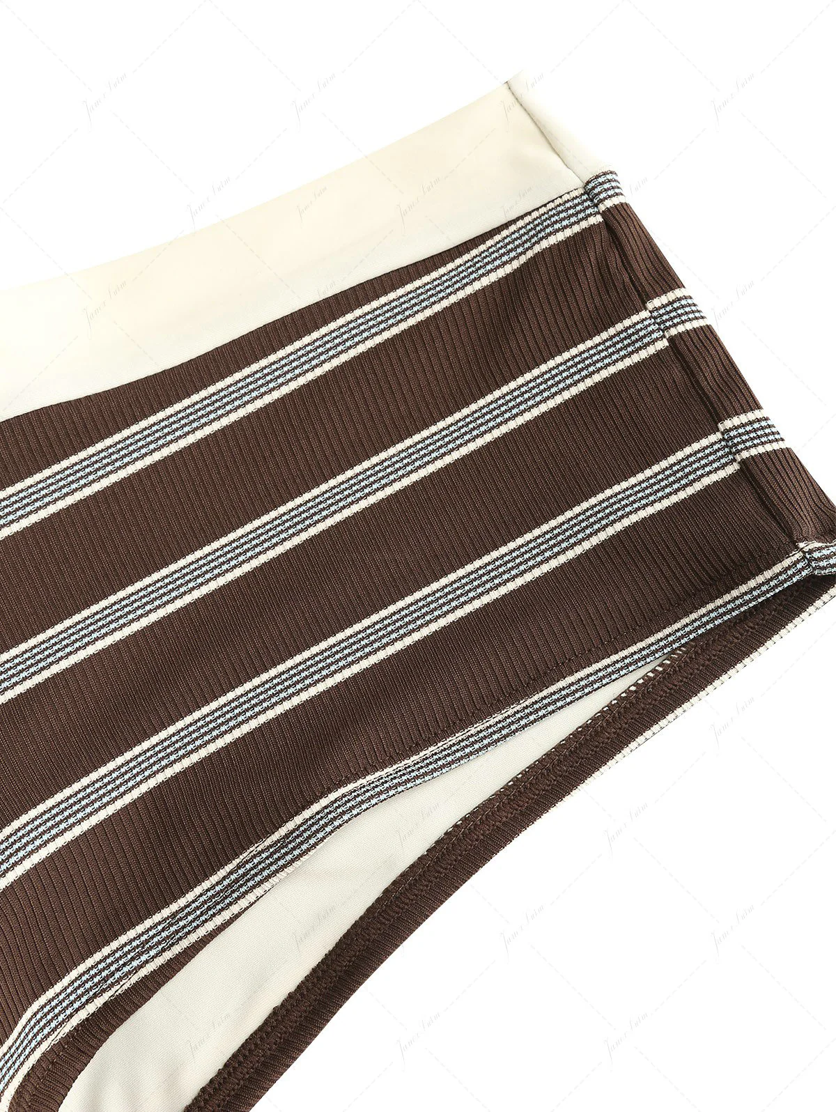 Deep Coffee Striped Bowknot Tank Style Cheeky Boyshorts Bikini Set - Image 7