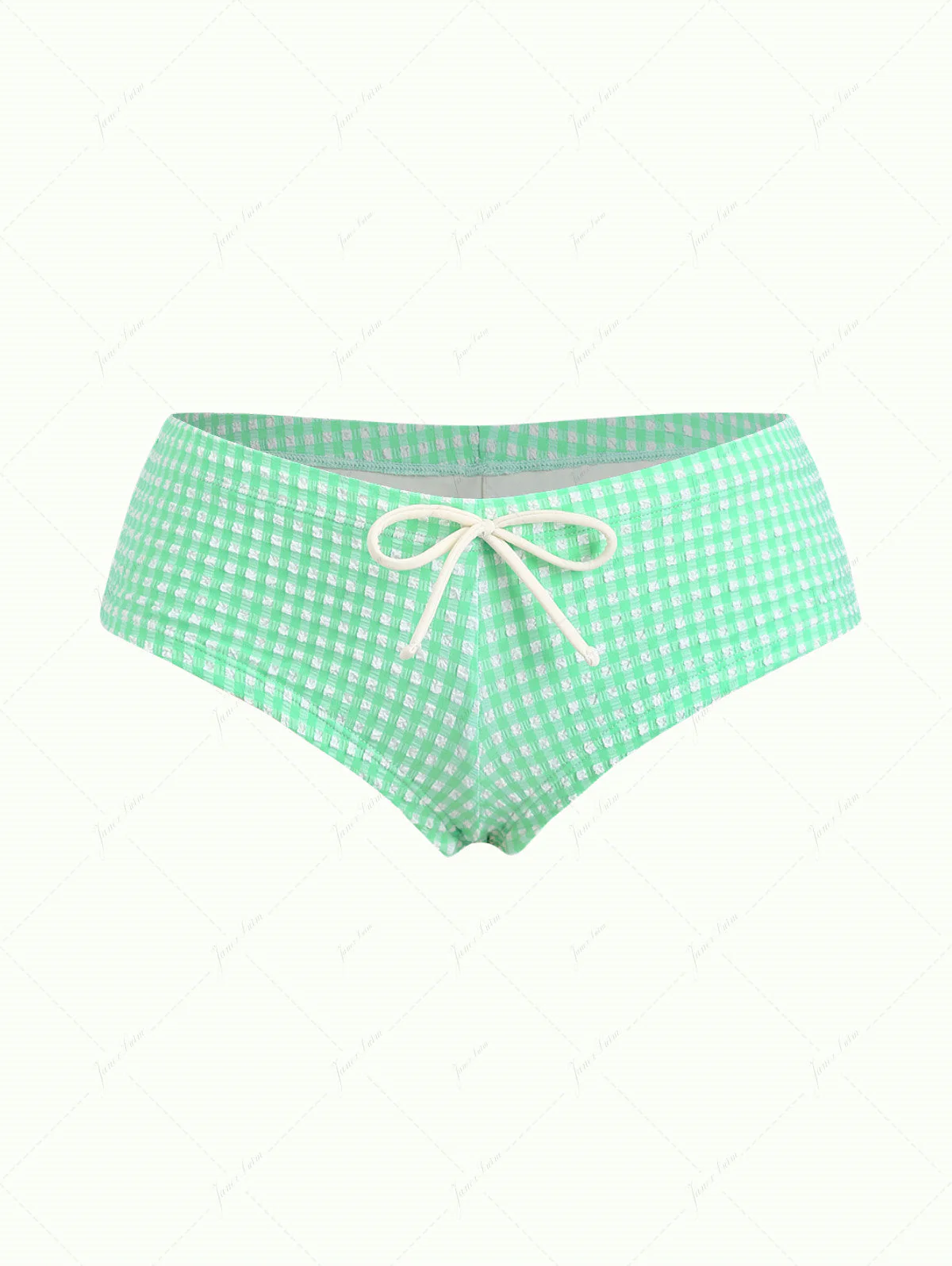 Grüne Bikinihose mit Blasenmuster und Schleife, niedrigem Bund, frecher Schnitt, Badeshorts