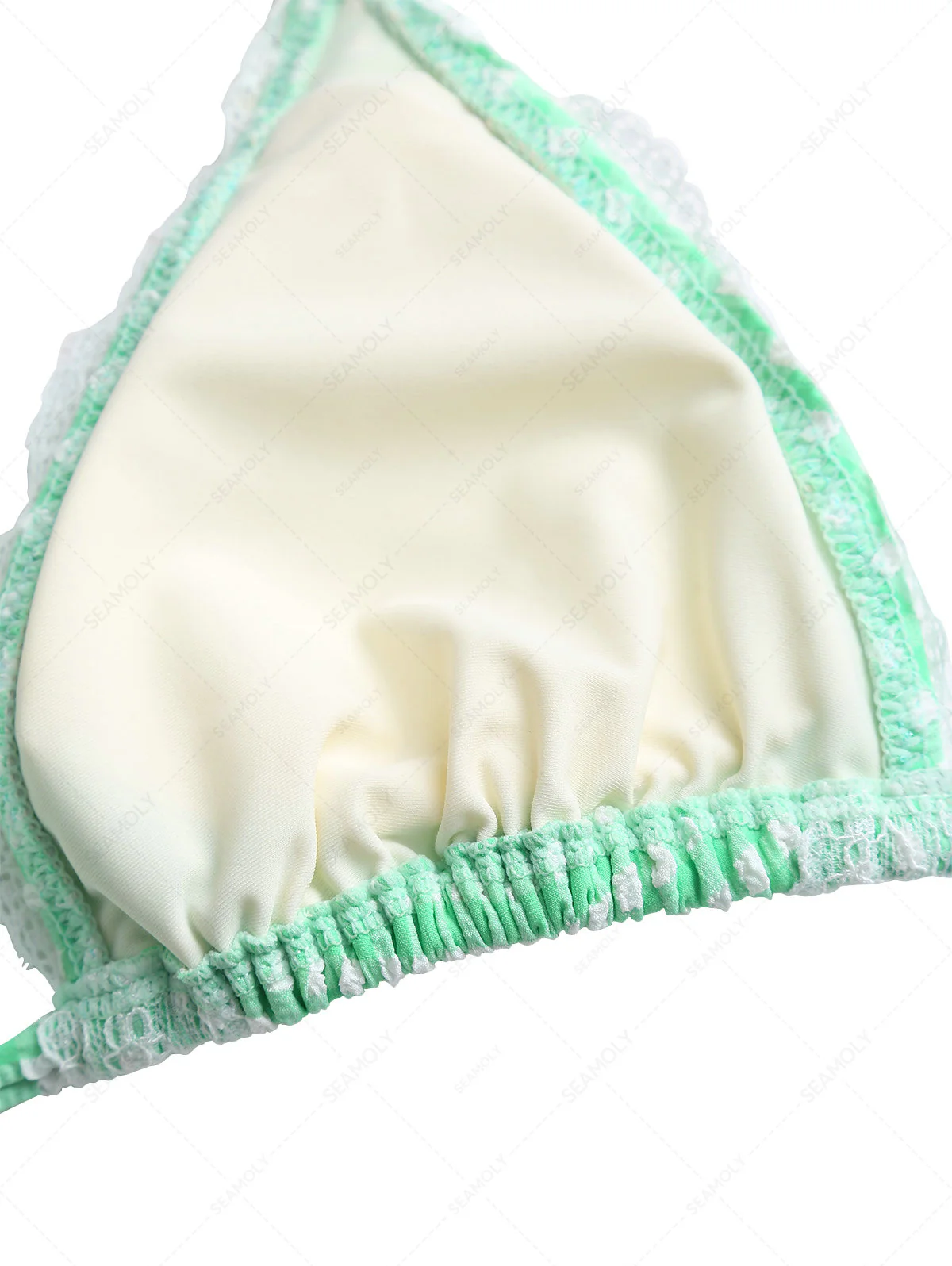 Grünes Neckholder-Triangel-Bikinioberteil mit Spitzenborte und Schleife - Image 4