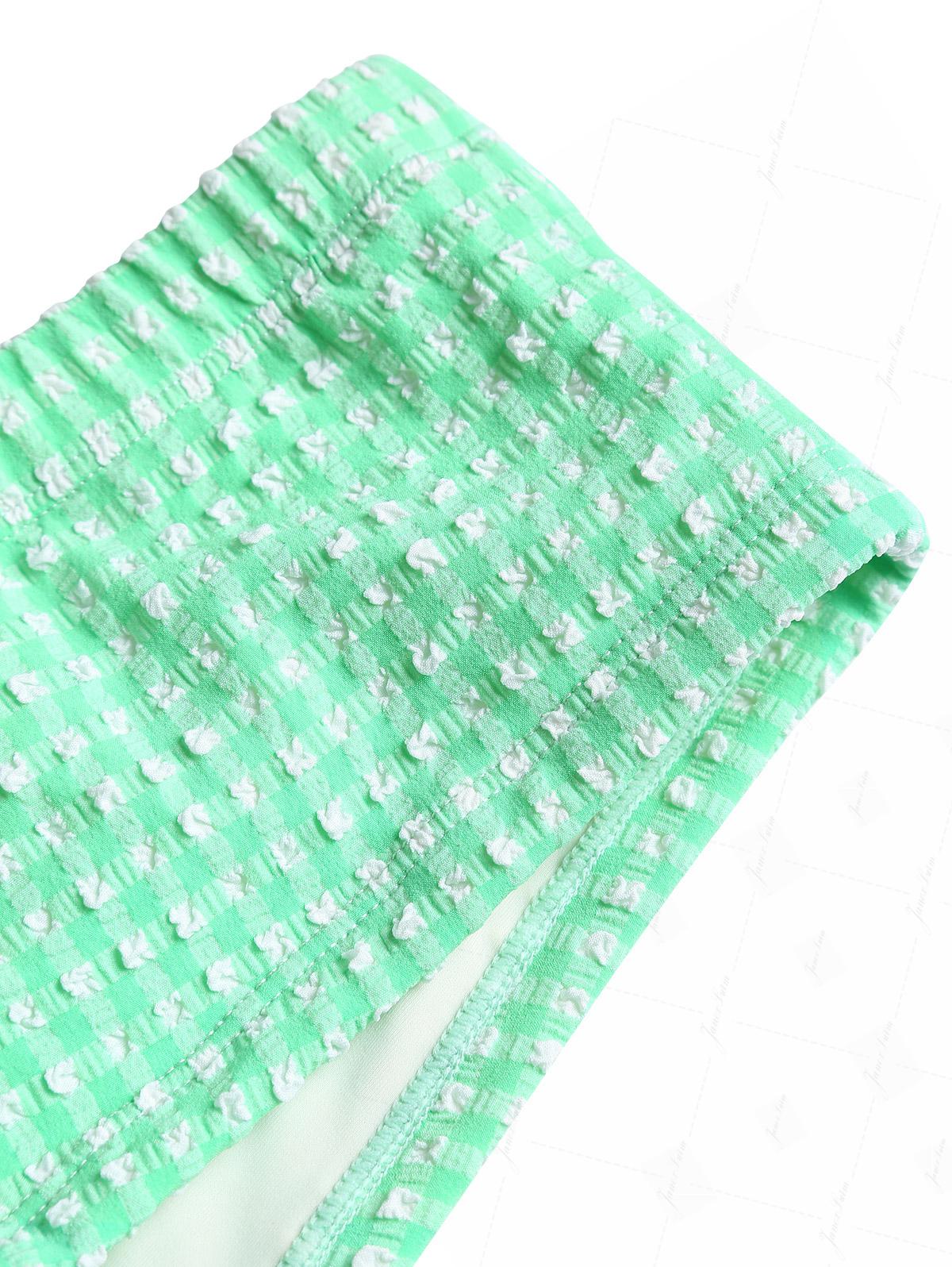 Grünes Tankini-Set mit Blasenmuster, Picot-Besatz und Schleife, frechem Schnitt und kurzen Shorts - Image 6