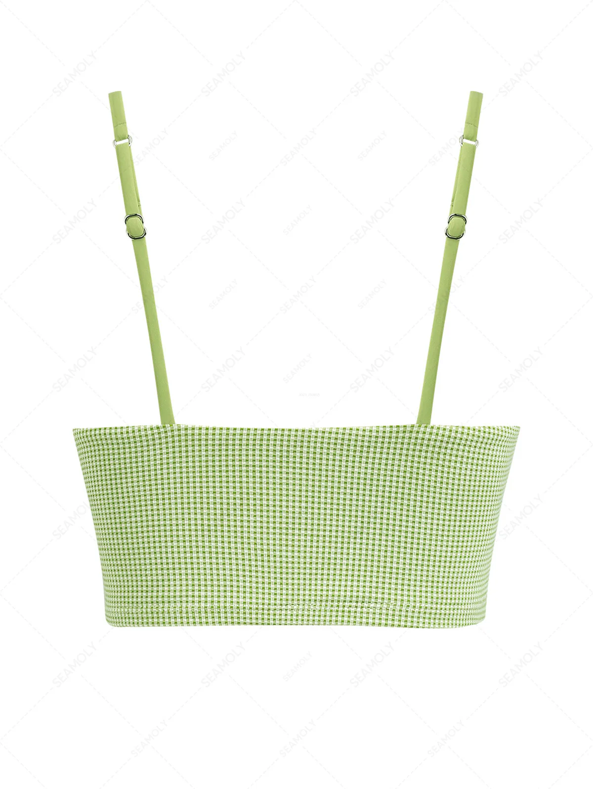 Grünes Tankini-Oberteil mit tiefem Ausschnitt und Gingham-Spitze und Schleife - Image 2