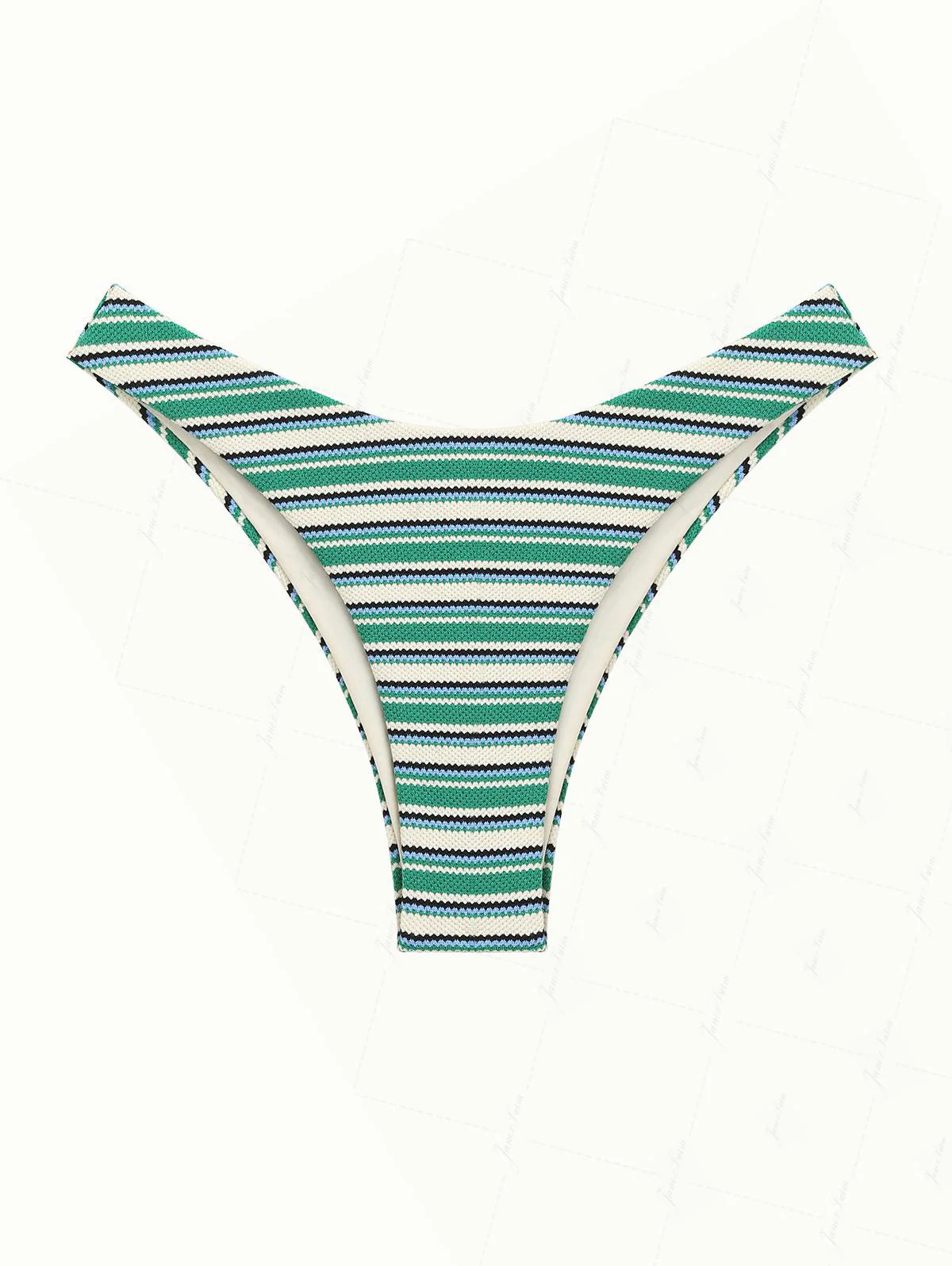 Green Knit Striped Textured High Leg Cheeky Bikini Bottom