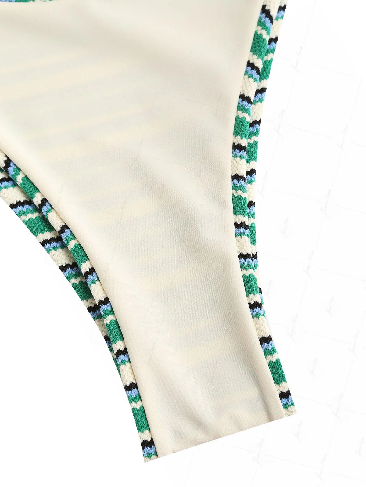Green Knit Striped Textured High Leg Cheeky Bikini Bottom - Image 5