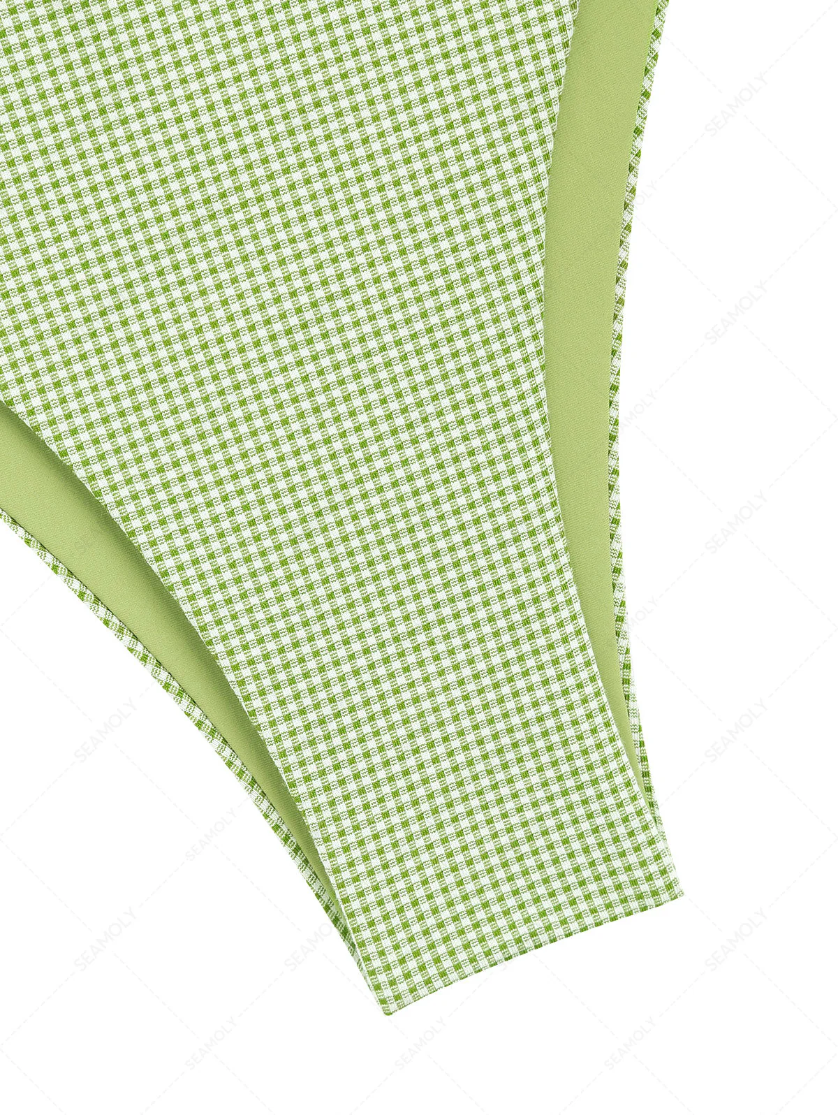 Janexswim – Grünes, gestricktes, kariertes Bikinihöschen mit kontrastierender Spitze und Schleife - Image 4