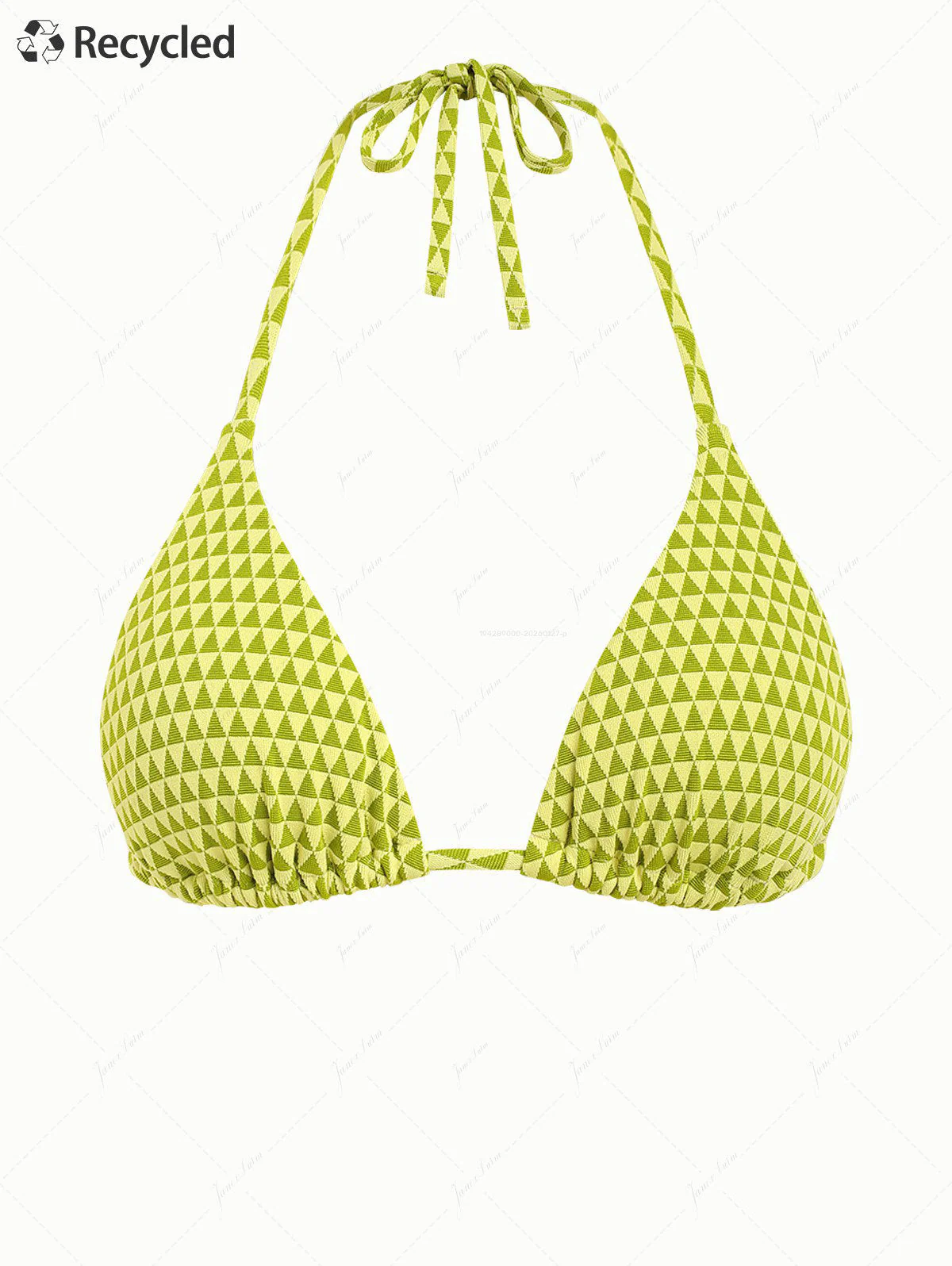 Grünes Bikini-Oberteil mit Dreiecksmuster und Neckholder