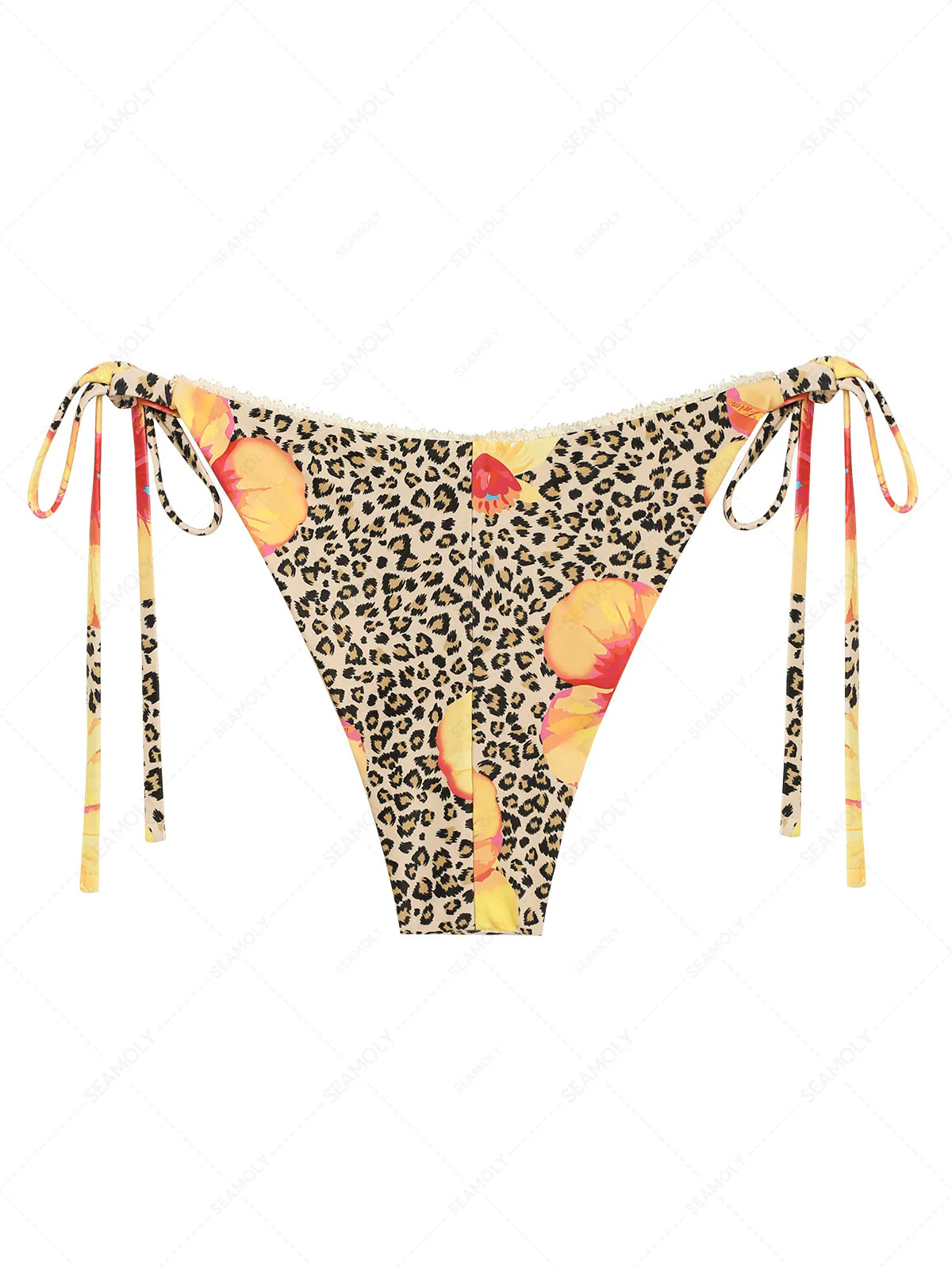 Bikinihose im Hawaii-Stil mit Leopardenmuster, floraler Spitze, Schleife und seitlichem Bindeband – frecher Schnitt - Image 8