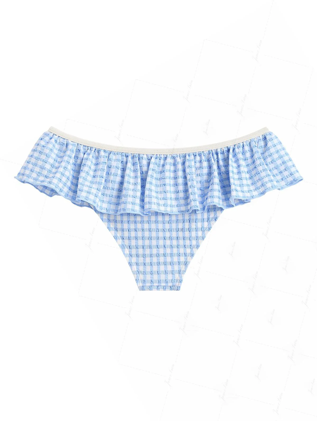 Hellblaues Bikinihöschen mit Blasenmuster und Schößchen. - Image 4