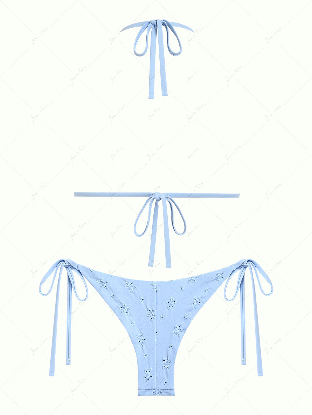 Hellblaues Bikini-Set aus Triangel-Oberteil mit Lochmuster und frechem brasilianischem Höschen - Image 2