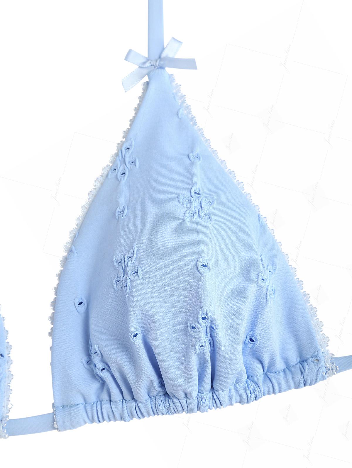 Hellblaues Bikini-Set aus Triangel-Oberteil mit Lochmuster und frechem brasilianischem Höschen - Image 3