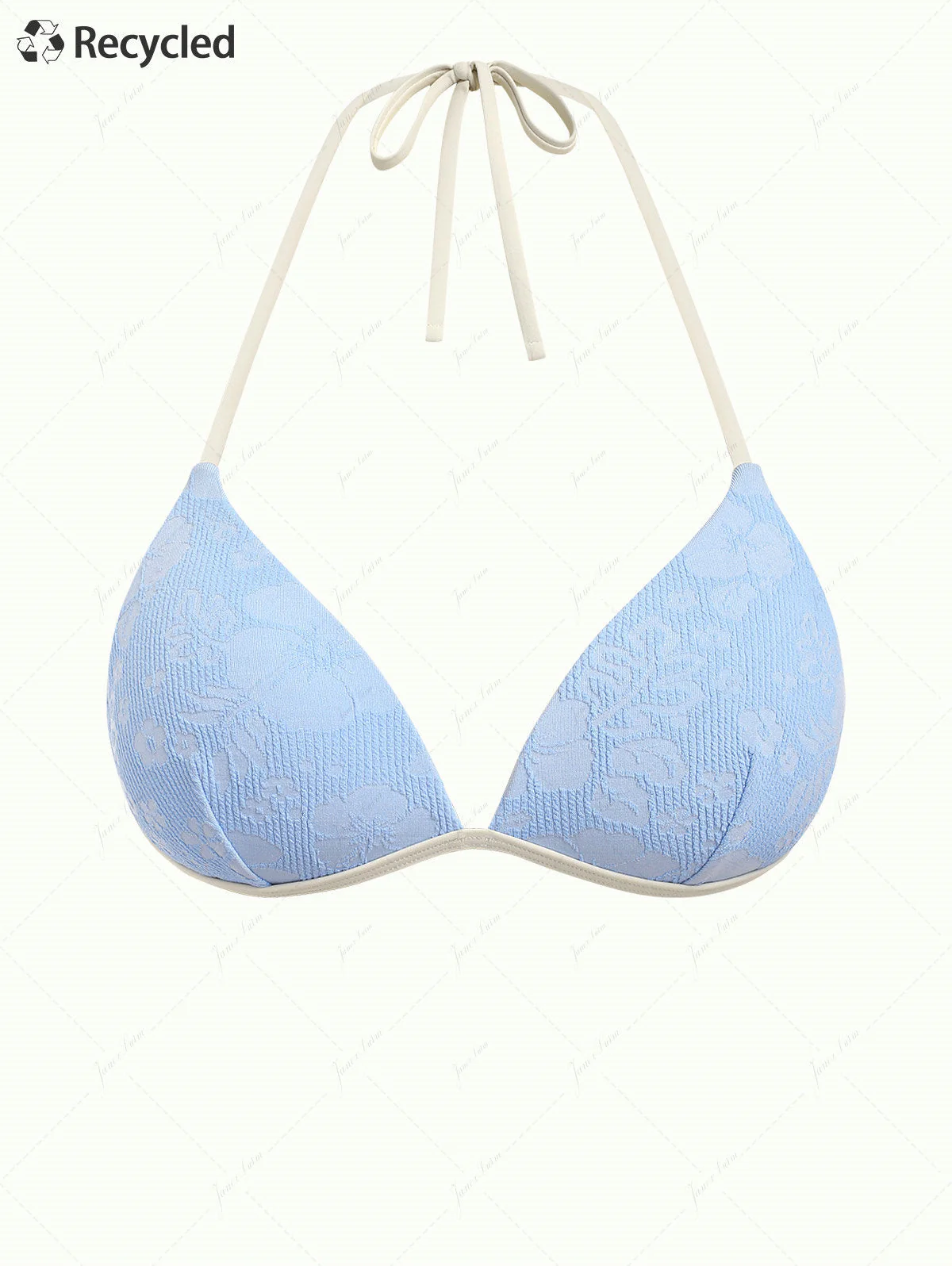 Hellblaues Triangel-Push-Up-Bikini-Oberteil aus recyceltem Jacquard-Stoff