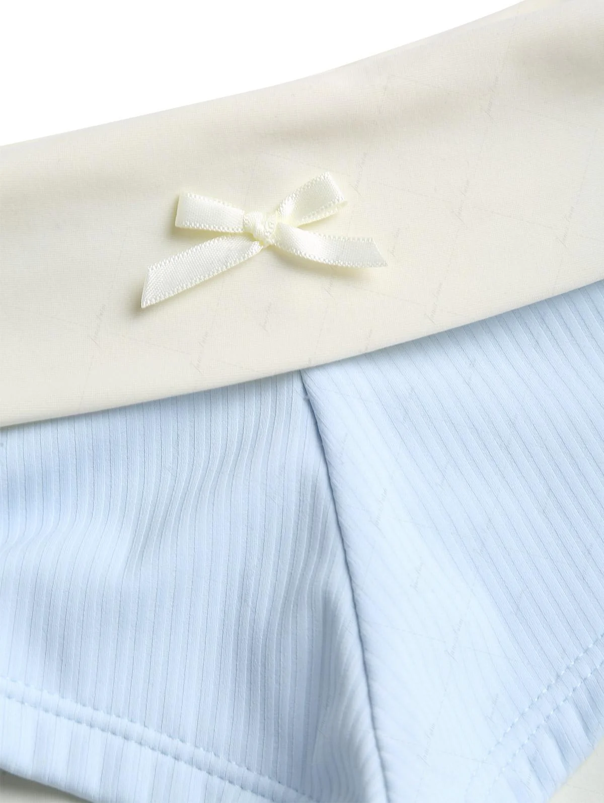 Light Blue Ribbed Knit Bowknot Halter Foldover Cheeky Boyshorts Tankini Set - Image 10