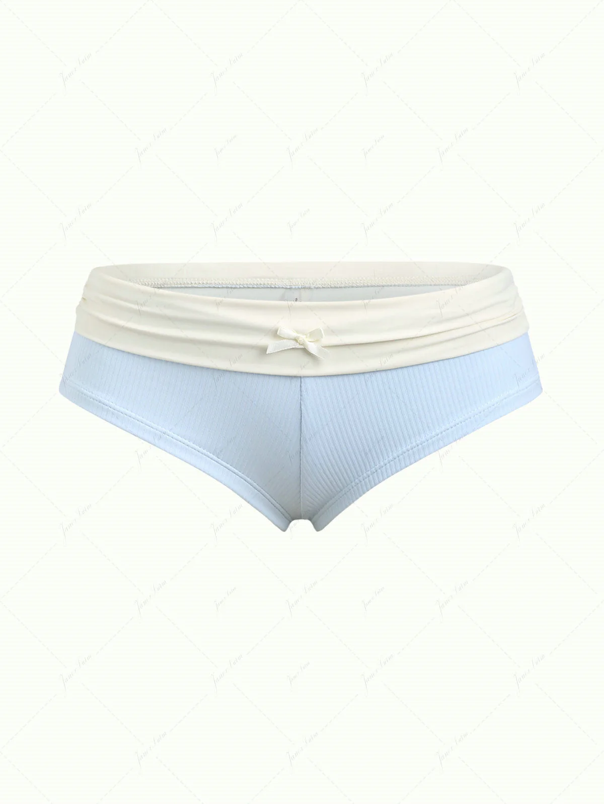 Hellblaue, gerippte Bikinihose mit Raffung und Schleife, umklappbar, freche Badeshorts - Image 2
