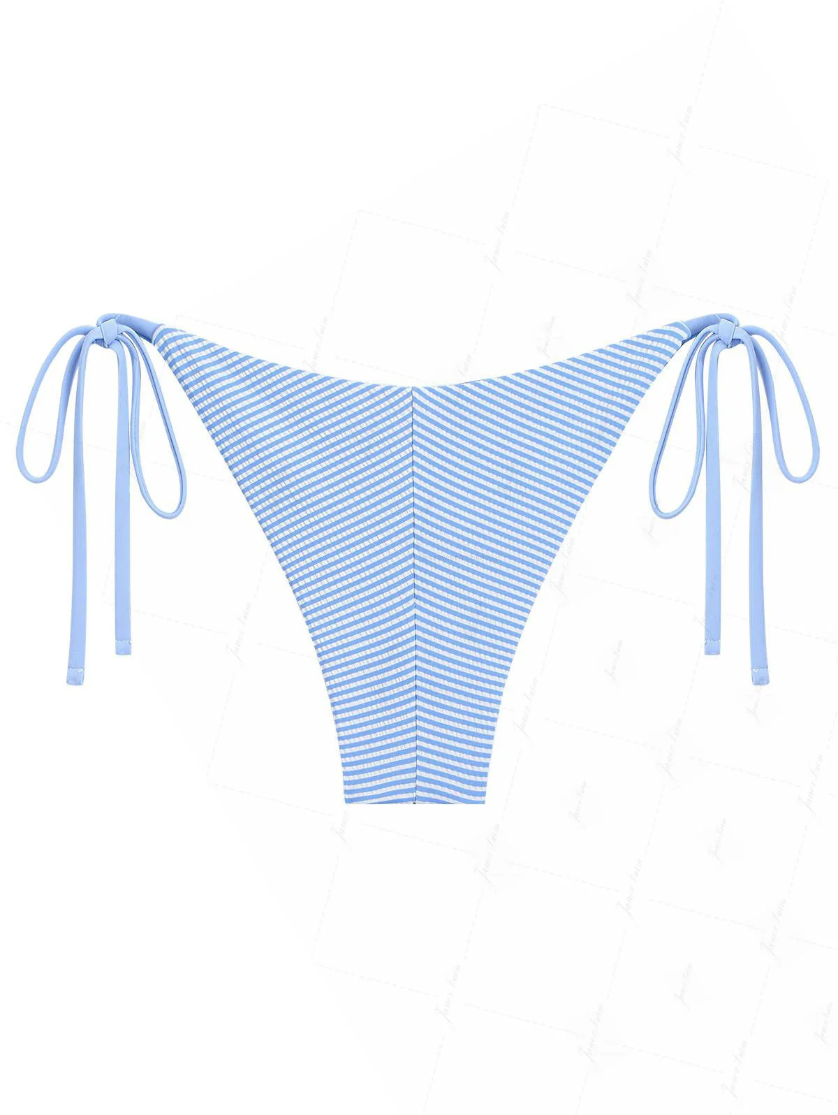 Hellblau gestreiftes, kontrastierendes Bikinihöschen mit Schleife an der Seite, frecher brasilianischer Schnitt - Image 8