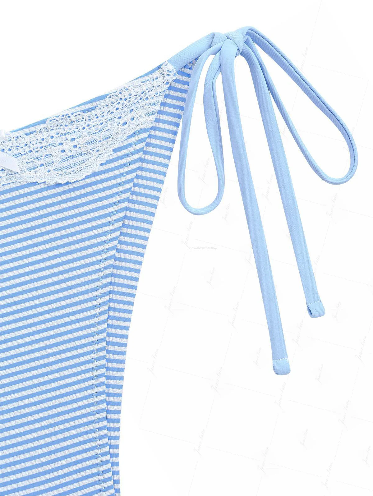 Hellblau gestreiftes, kontrastierendes Bikinihöschen mit Schleife an der Seite, frecher brasilianischer Schnitt - Image 9