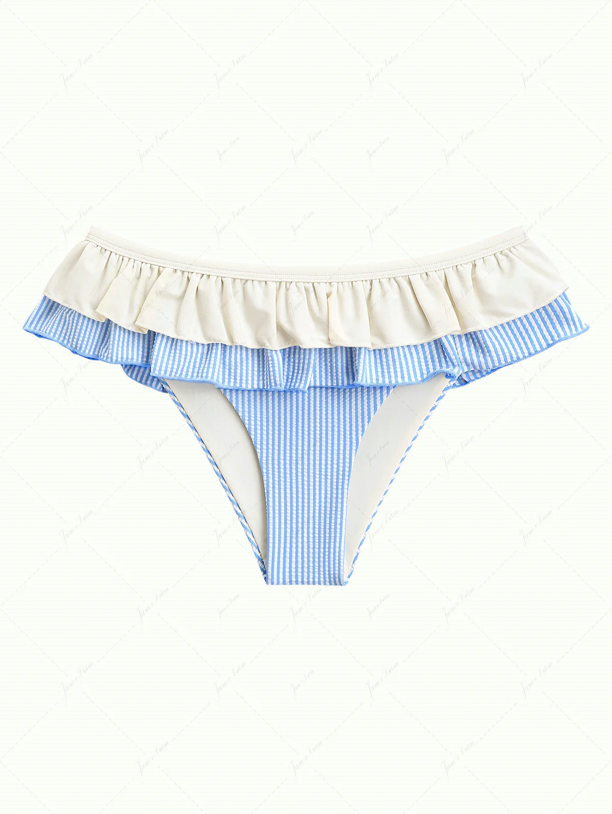 Hellblau gestreiftes Bikinihöschen mit kontrastierendem, mehrlagigem Schößchenrock - Image 2