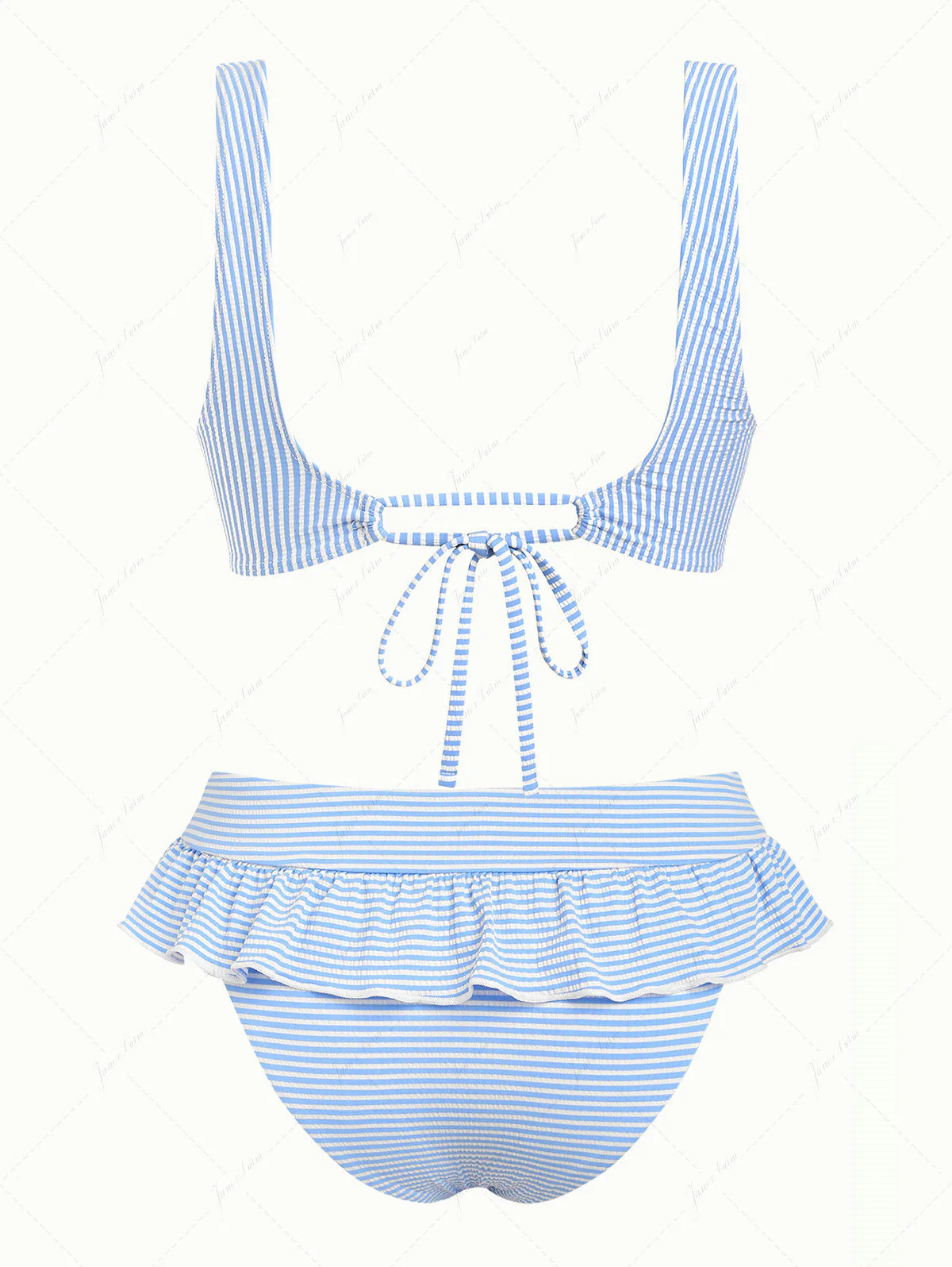 Light Blue Striped Ruched Tank Style Peplum Skirtini Bikini Set - Image 2