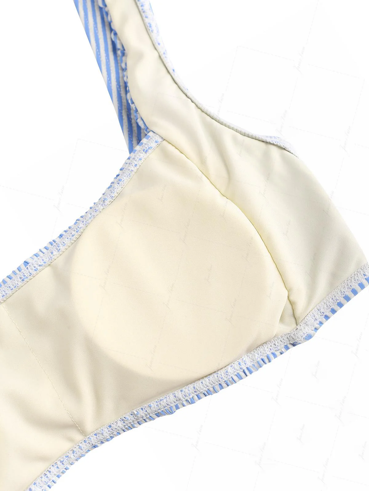 Light Blue Striped Ruched Tank Style Peplum Skirtini Bikini Set - Image 4