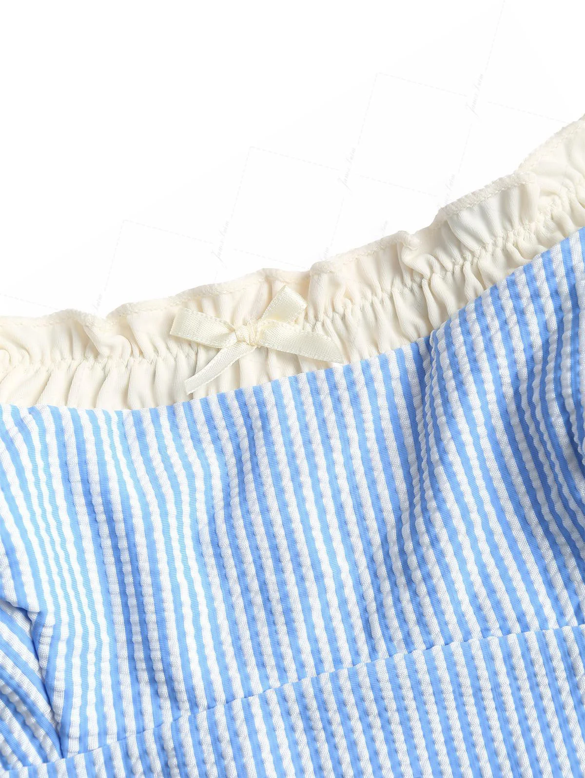 Light Blue Striped Spliced Ruched Ruffles Tie Side Tankini Set - Image 8