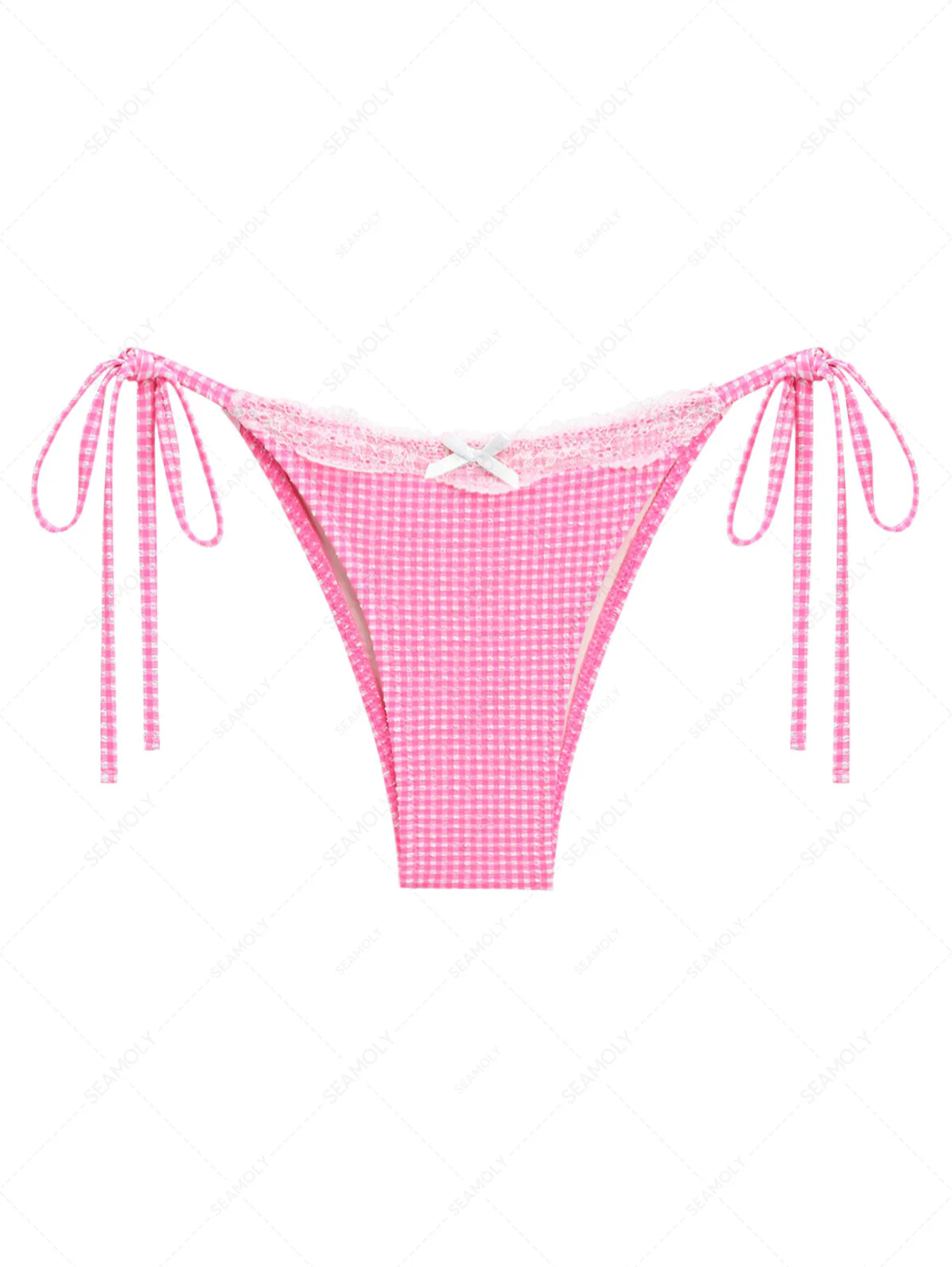 Hellrosa Bikinihose mit Spitzenborte und Schleife zum seitlichen Binden - Image 2