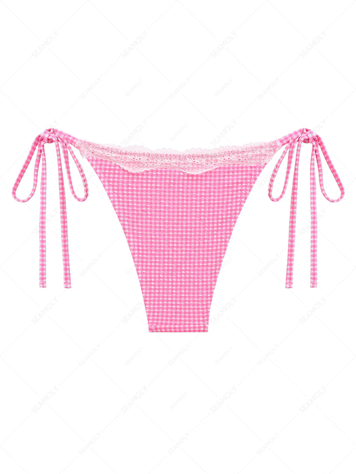 Hellrosa Bikinihose mit Spitzenborte und Schleife zum seitlichen Binden - Image 6