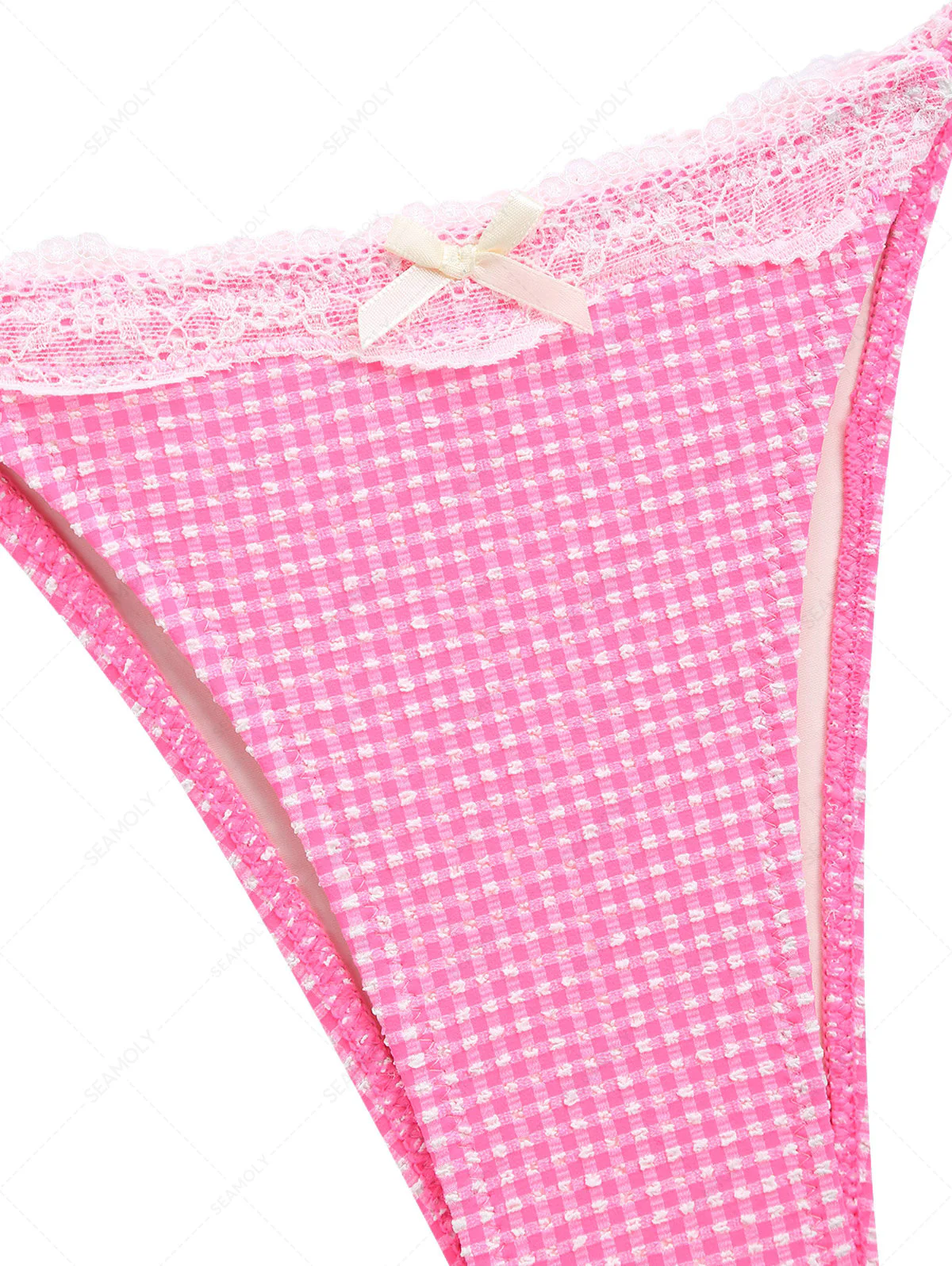 Hellrosa Bikinihose mit Spitzenborte und Schleife zum seitlichen Binden - Image 7