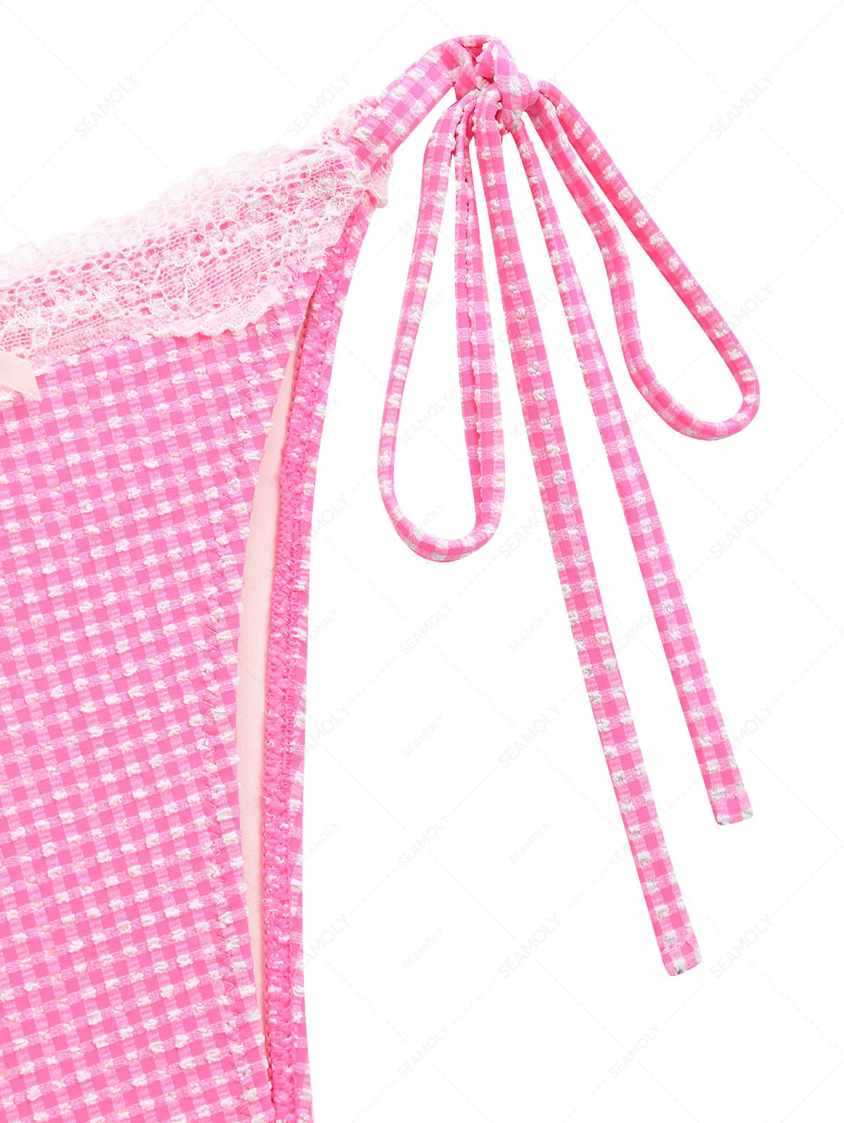 Hellrosa Bikinihose mit Spitzenborte und Schleife zum seitlichen Binden - Image 8