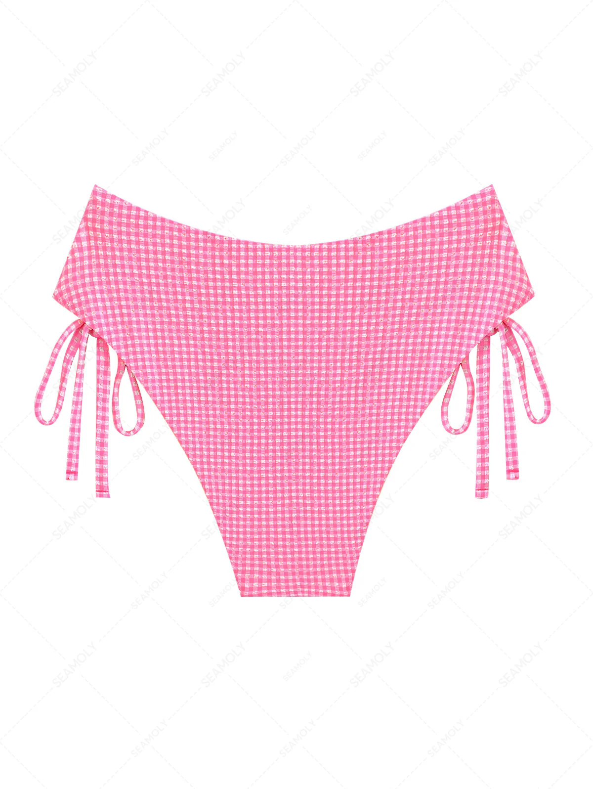 Hellrosa Bikinihose mit seitlicher Schnürung und Bubble Grid-Muster, volle Abdeckung, hoher Bund - Image 2