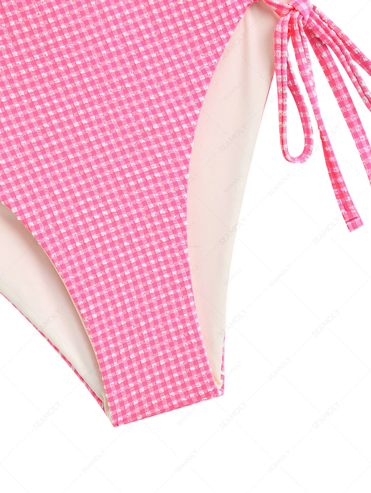 Hellrosa Bikinihose mit seitlicher Schnürung und Bubble Grid-Muster, volle Abdeckung, hoher Bund - Image 4