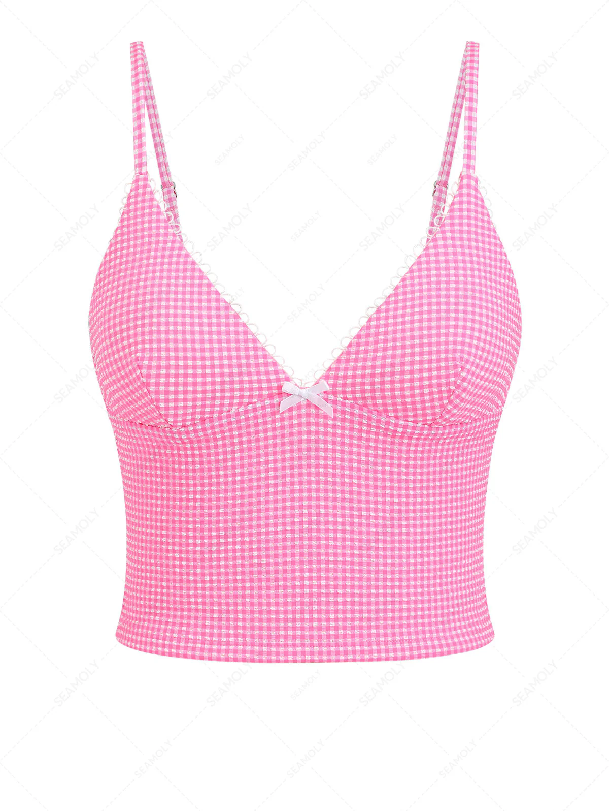 Hellrosa Tankini-Oberteil mit Picot-Schleife und Bubble Grid