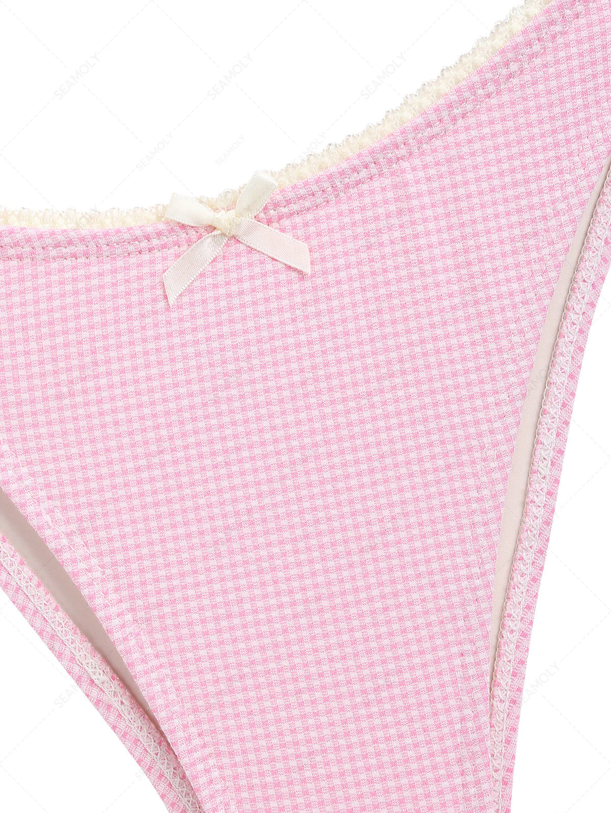 Hellrosa gestrickte, karierte Bikinihose mit Schleife aus Spitze - Image 3