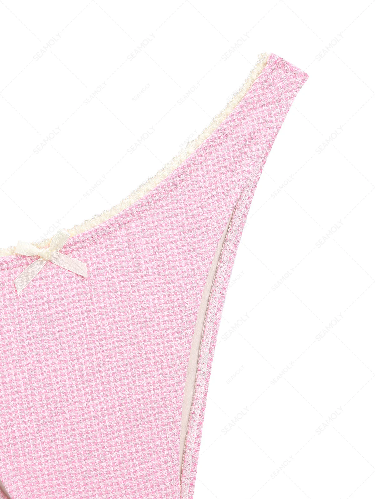 Hellrosa gestrickte, karierte Bikinihose mit Schleife aus Spitze - Image 4