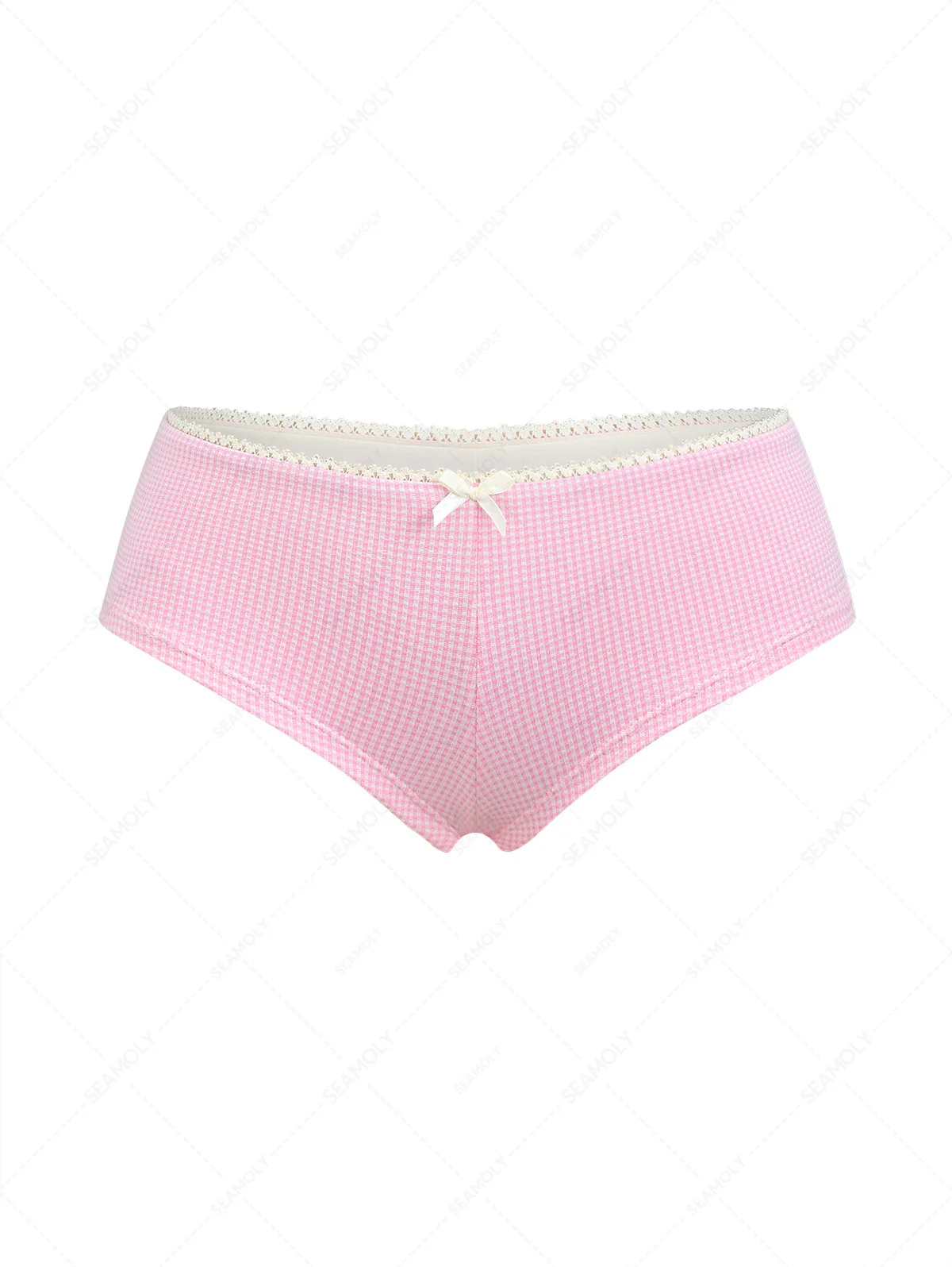 Hellrosa, kariertes, gestricktes Bikinihöschen mit niedrigem Bund, freche Badeshorts - Image 2