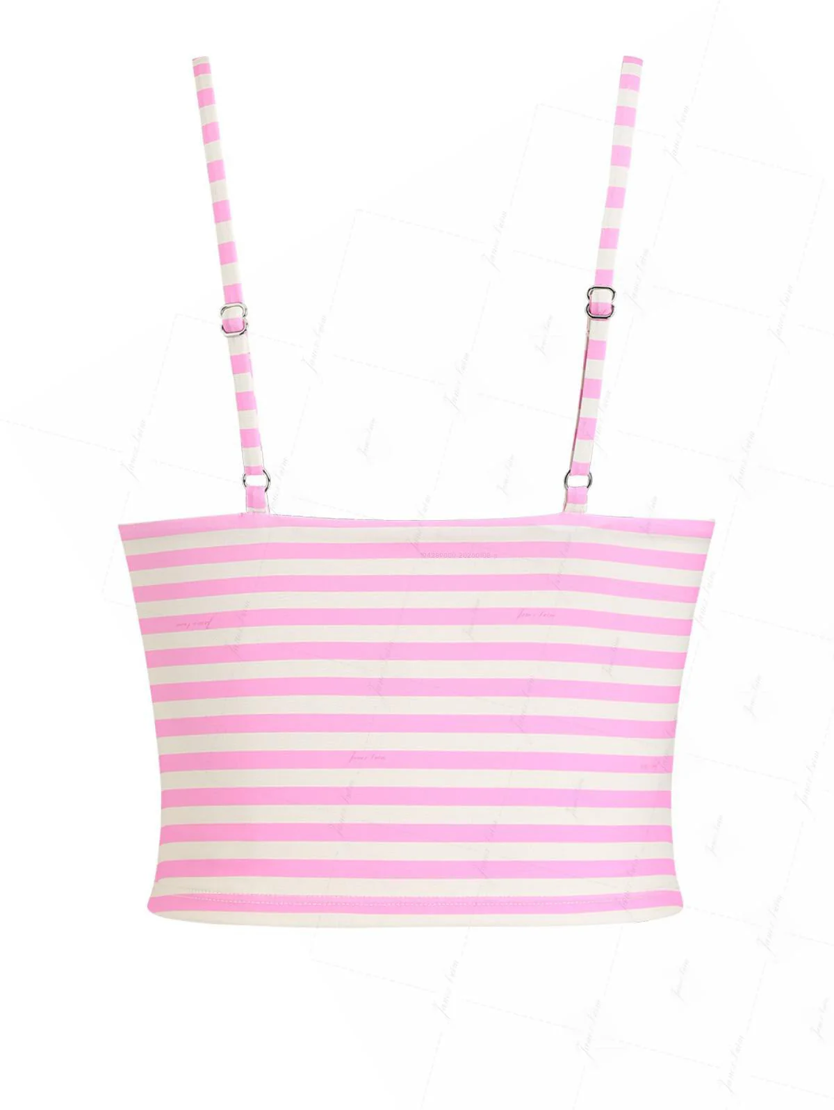 Hellrosa gestreiftes Tankini-Top mit Schleife und tiefem Ausschnitt aus Spitze - Image 9