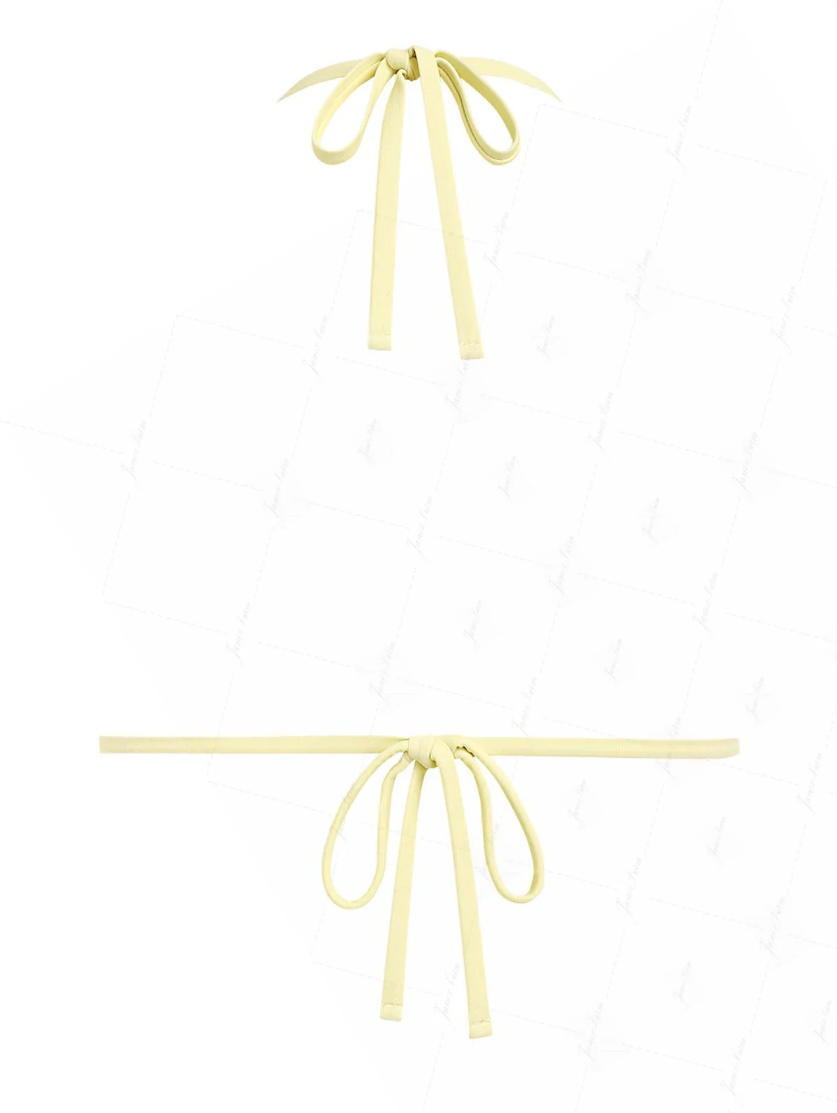 Hellgelbes, strukturiertes Triangel-Bikini-Oberteil aus Strickstoff mit Spitzenschleife und Neckholder - Image 2