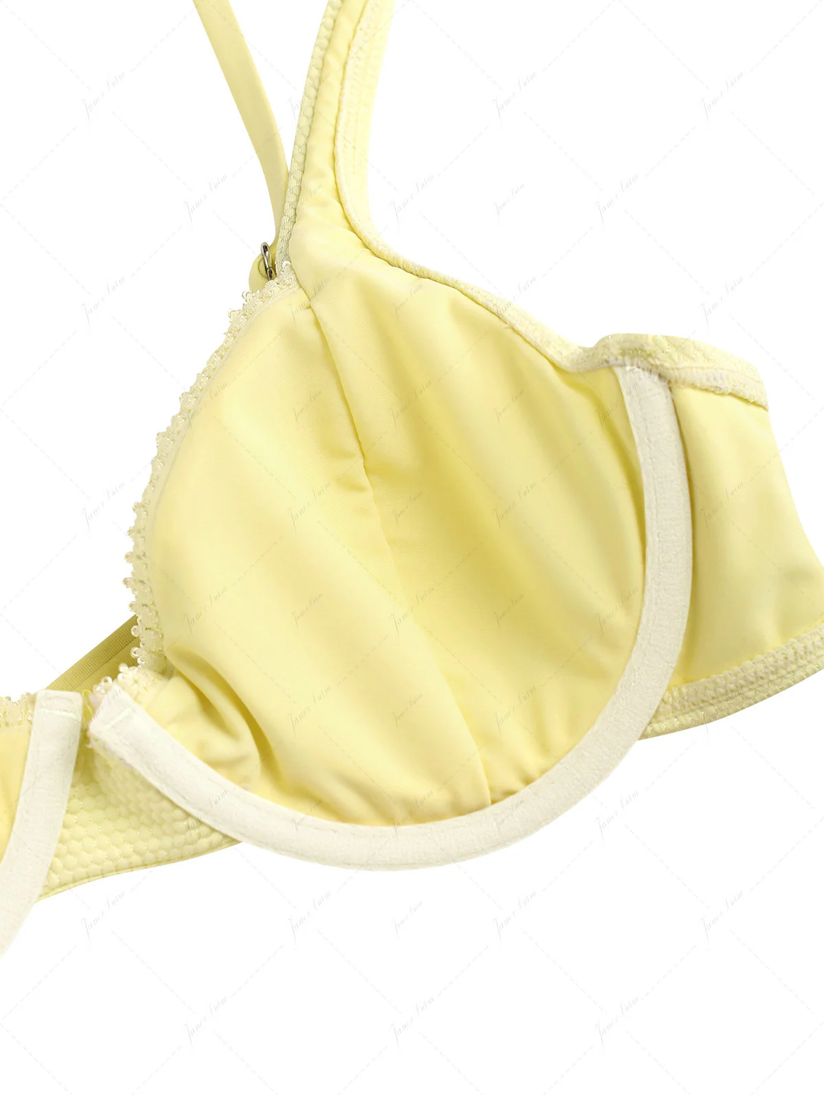 Hellgelber Bikini-Einteiler aus strukturiertem Strickstoff mit Spitzenschleife und Bügeln - Image 5